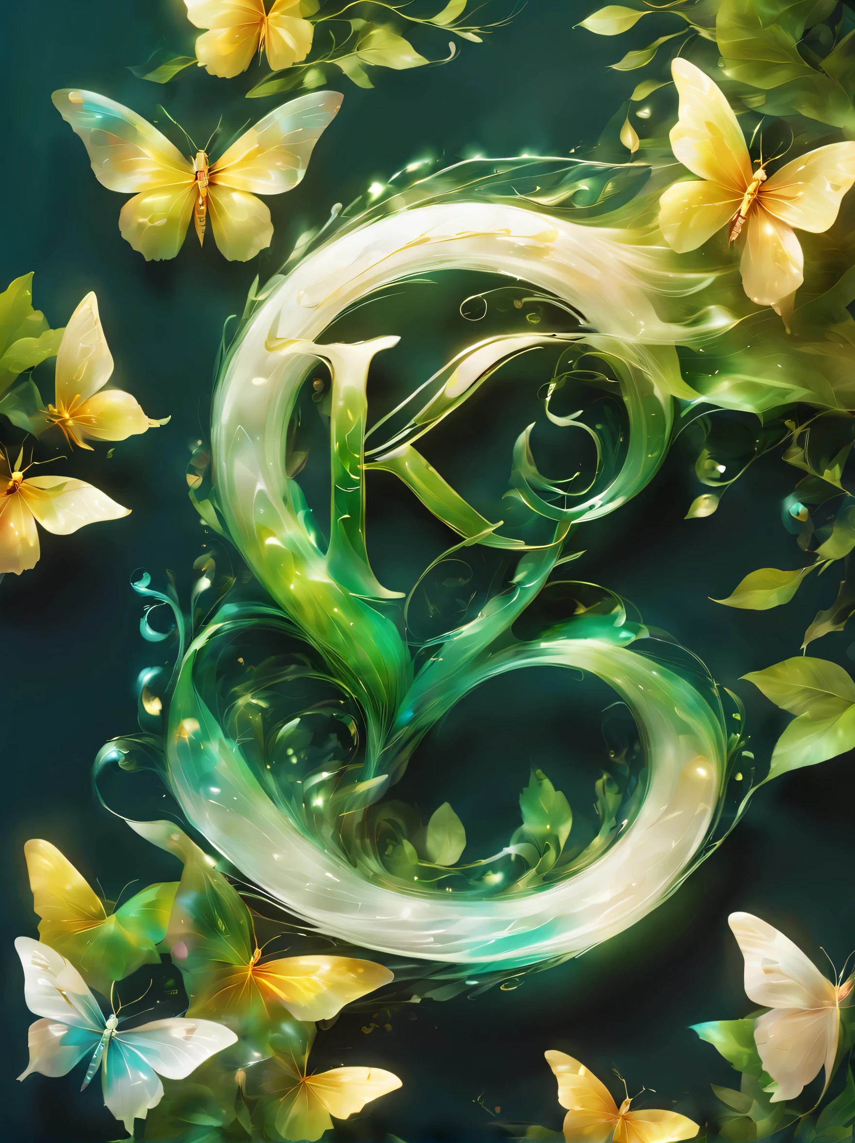 creative Font Design,(((logo:("in")))),Font Design,水と風in文字を描く,dynamic,wind effect art,rich colors,Gradation,butterfly々,leaf,designed by experts,Award-winning work,masterpiece,magic effect,Cast colorful spells,become familiar with,boldly,delicately,green,white,yellow