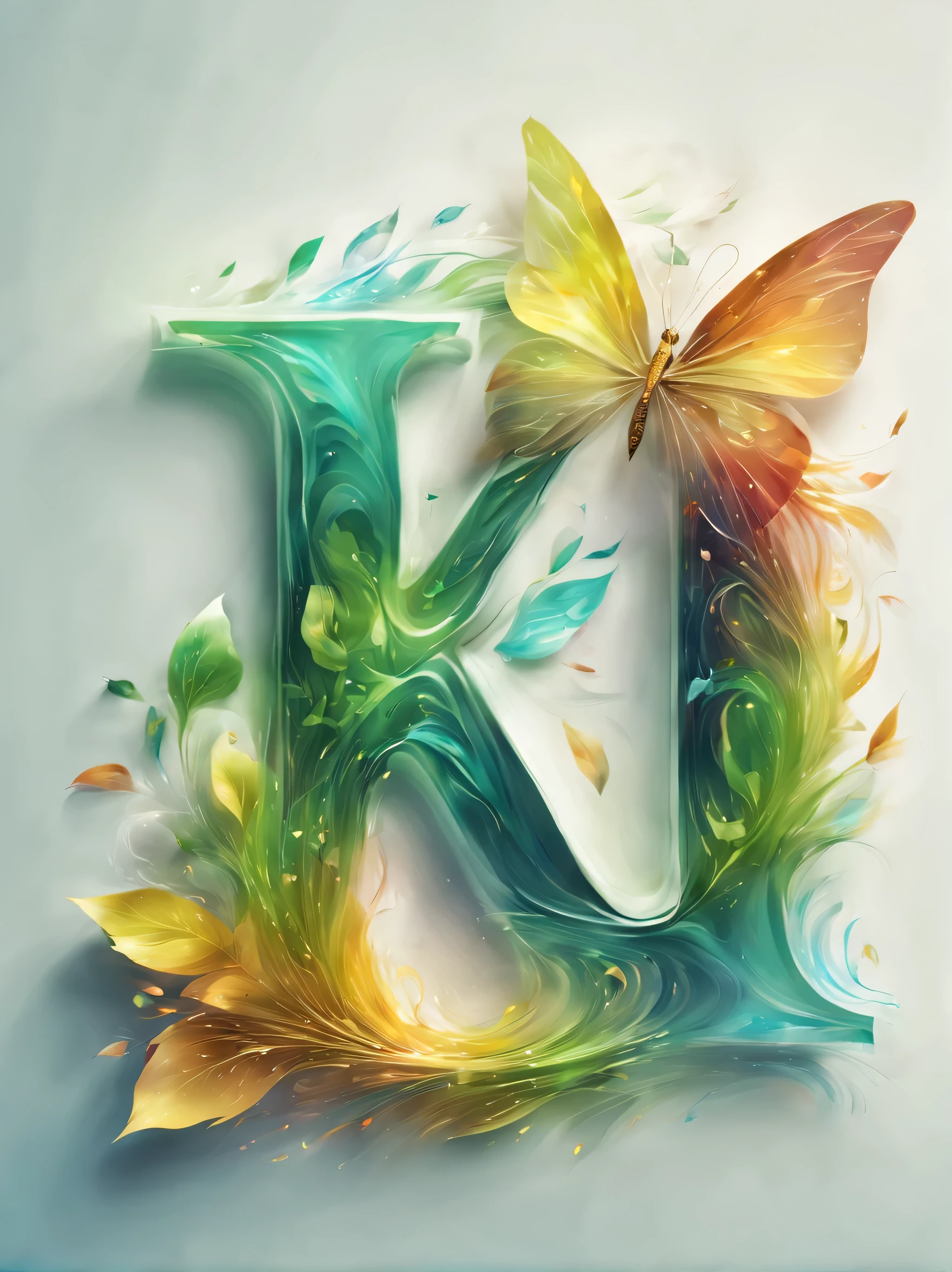 creative Font Design,(((logo:("in")))),Font Design,水と風in文字を描く,dynamic,wind effect art,rich colors,Gradation,butterfly々,leaf,designed by experts,Award-winning work,masterpiece,magic effect,Cast colorful spells,become familiar with,boldly,delicately,green,white,yellow