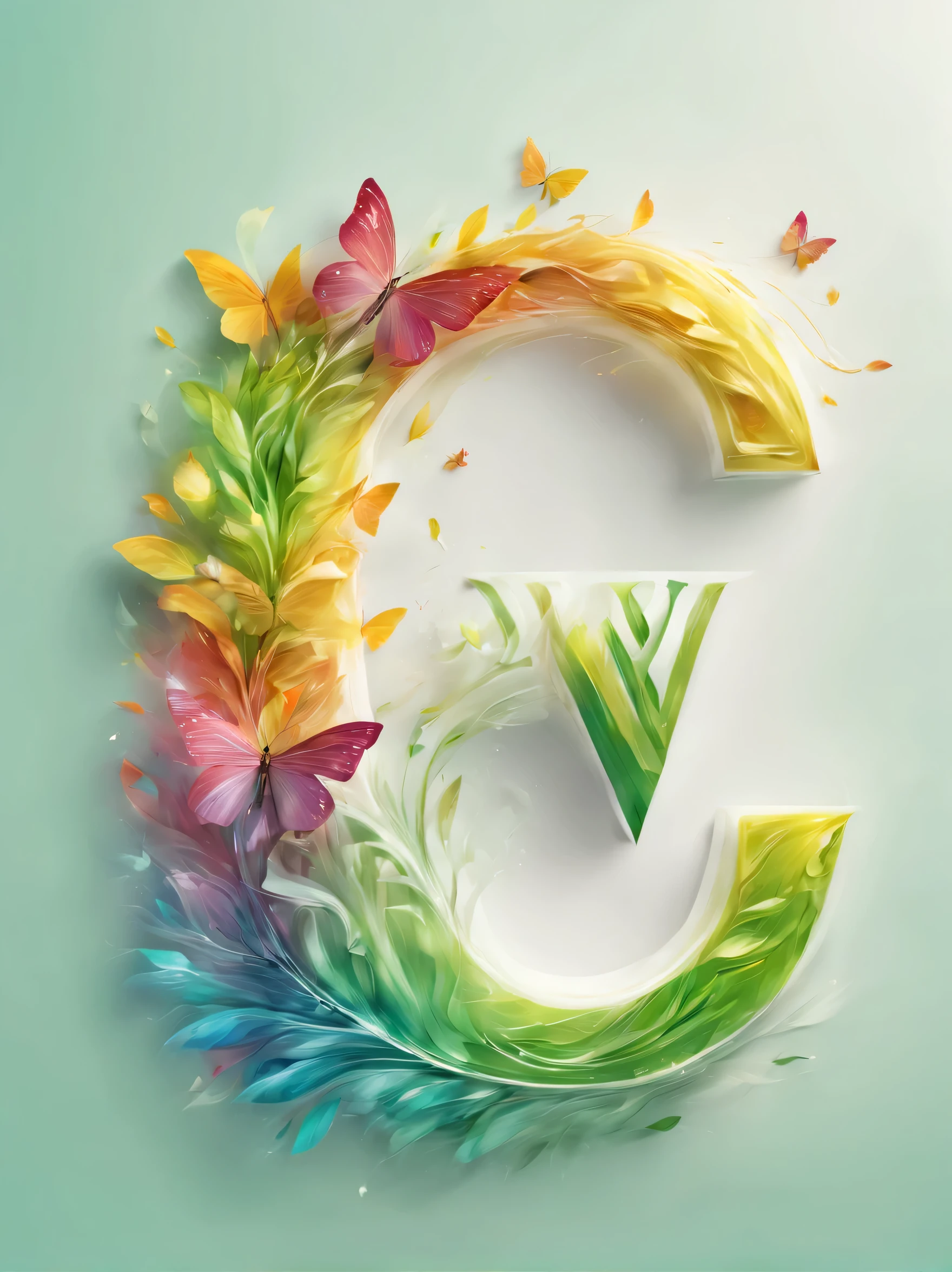 creative Font Design,(((logo:("in")))),Font Design,水と風in文字を描く,dynamic,wind effect art,rich colors,Gradation,butterfly々,leaf,designed by experts,Award-winning work,masterpiece,magic effect,Cast colorful spells,become familiar with,boldly,delicately,green,white,yellow