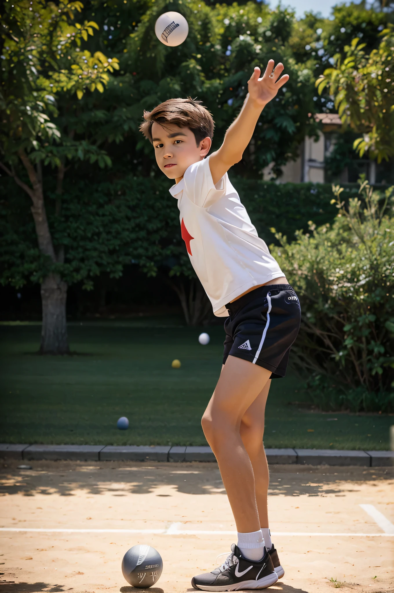 a boy plays bottomless pétanque