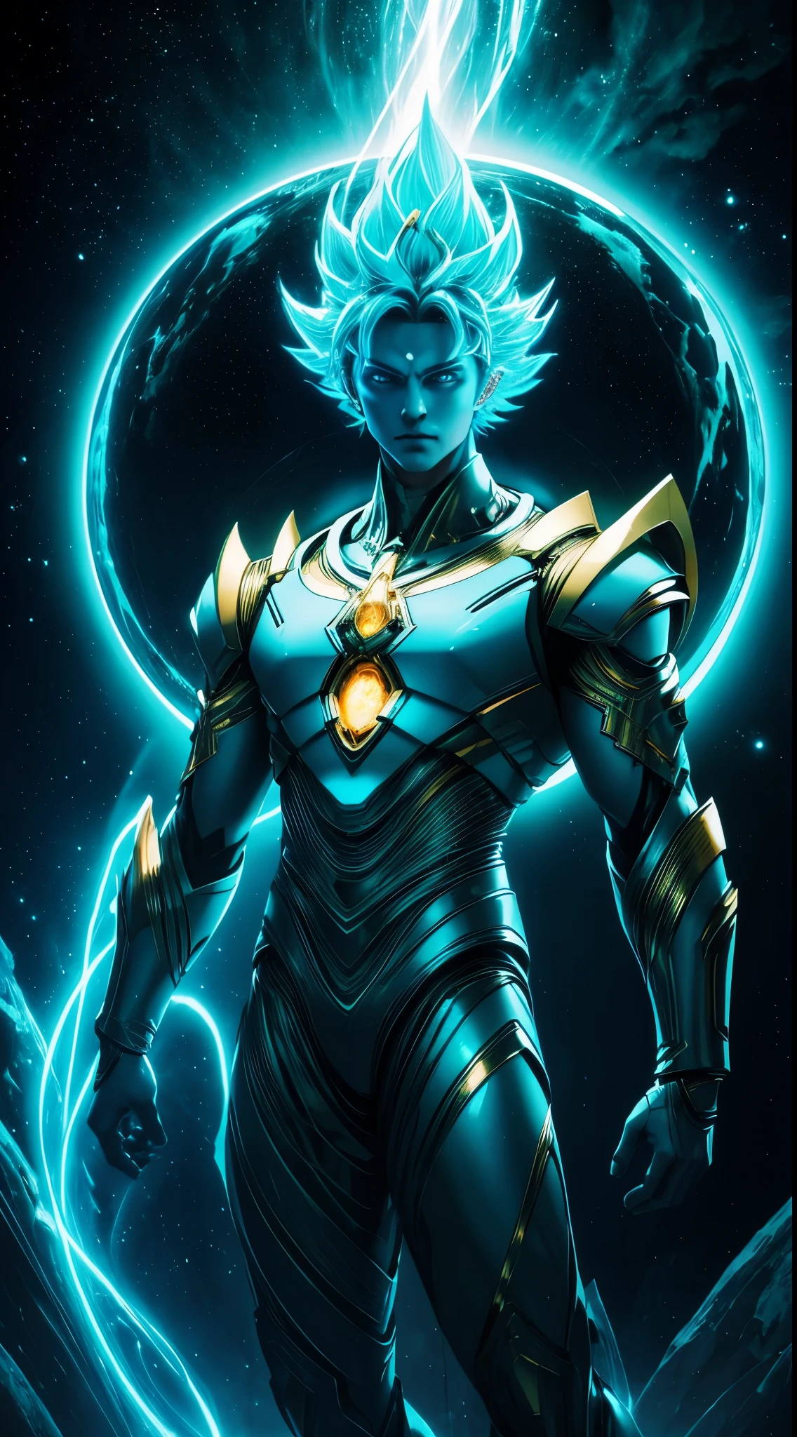 Masterpiece, Highest Quality, Ultra-Detailed, Hyper-Real, (goku), a Man,Perfect Face, cinematic lighthing, full body, (Realistic),
Prompt:  Celestial humanoid male with a glowing blue aura and glowing green eyes, standing against a black background with blue and green light shining from both hands in a full body shot. Created using Unreal Engine 4 with cinematic lighting.  
[1] 

, a stunning celestial humanoid male emits a radiant blue aura complemented by glowing green eyes, surrounded by ethereal blue and green light emanating from both hands in a captivating full body shot. The intricate details evoke a sense of divine energy, resonating with the Unreal Engine 4 and cinematic lighting.

,
An otherworldly environment envelops the celestial humanoid male, blending hues of blue and green with cosmic surroundings that enhance the mystical essence permeating from his form.
,
The scene exudes a tranquil yet awe-inspiring atmosphere, capturing the essence of a celestial being imbued with a sense of divine power and grace.
,
A breathtaking and luminous style reminiscent of a digital illustration, highlighting the celestial humanoid male’s intricate features with a celestial glow and vibrant colors.
,
Executed with impeccable attention to detail using advanced rendering techniques and lighting effects to showcase the celestial humanoid male's divine essence in an otherworldly setting.

Negative prompt: washed out colors, mundane appearance, ordinary human, lacking intricate details, uninspired lighting, generic composition, unimpressive background, simplistic design, standard character model, lackluster execution, unoriginal concept, flat perspective, dull features, ordinary atmosphere, plain style, predictable artwork, underwhelming visuals, lack of artistic flair, common imagery, unremarkable portrayal, basic rendering, lack of creativity, generic lighting, dull texture, unimaginative scene, average artistic interpretation, uninspiring depictio
