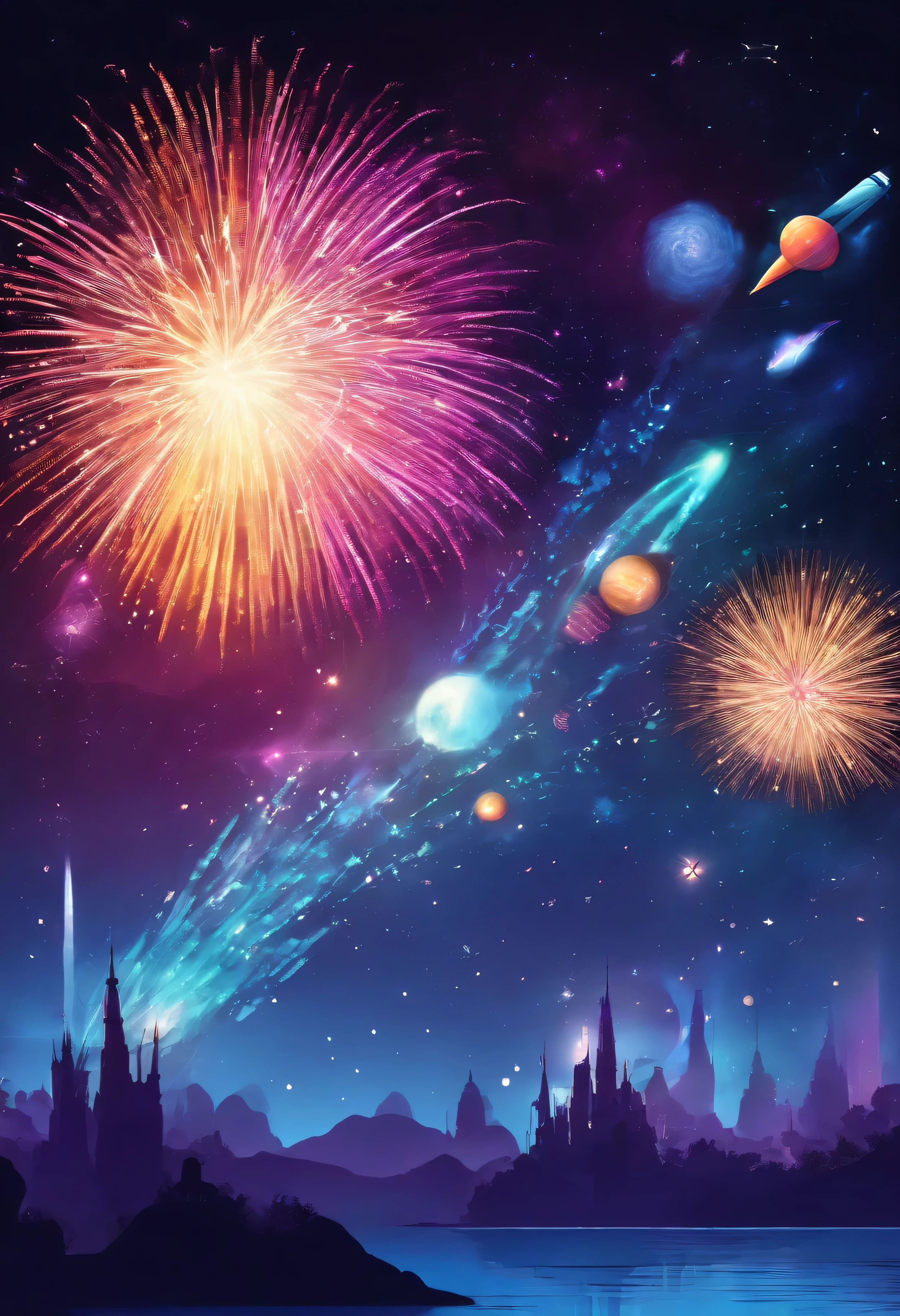 Spectacular fireworks display. The fireworks are huge