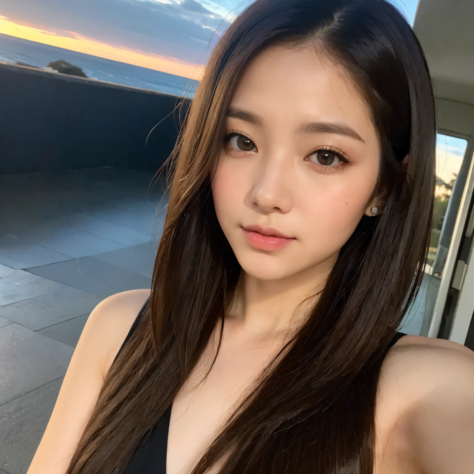 ((Top Quality, 8K, Masterpiece: 1.3)), Focus: 1.2, Perfect Beauty: 1.4, Butt: 1.2, ((Layered Hairstyle, Breasts: 1.2)), (Wet Clothes: 1.1), (Sunset, Street: 1.3), Halfway Dress: 1.1, Highly Detailed Face and Skin Texture, Narrow Eyes, Double Eyelids, Whitening Skin, Long Hair, (Shut Up: 1.3), Smile, Beauty Unreal