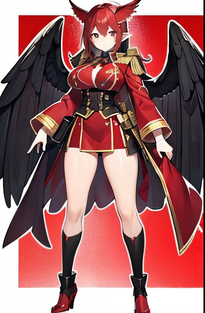 red officer, full body, big wing, harpy