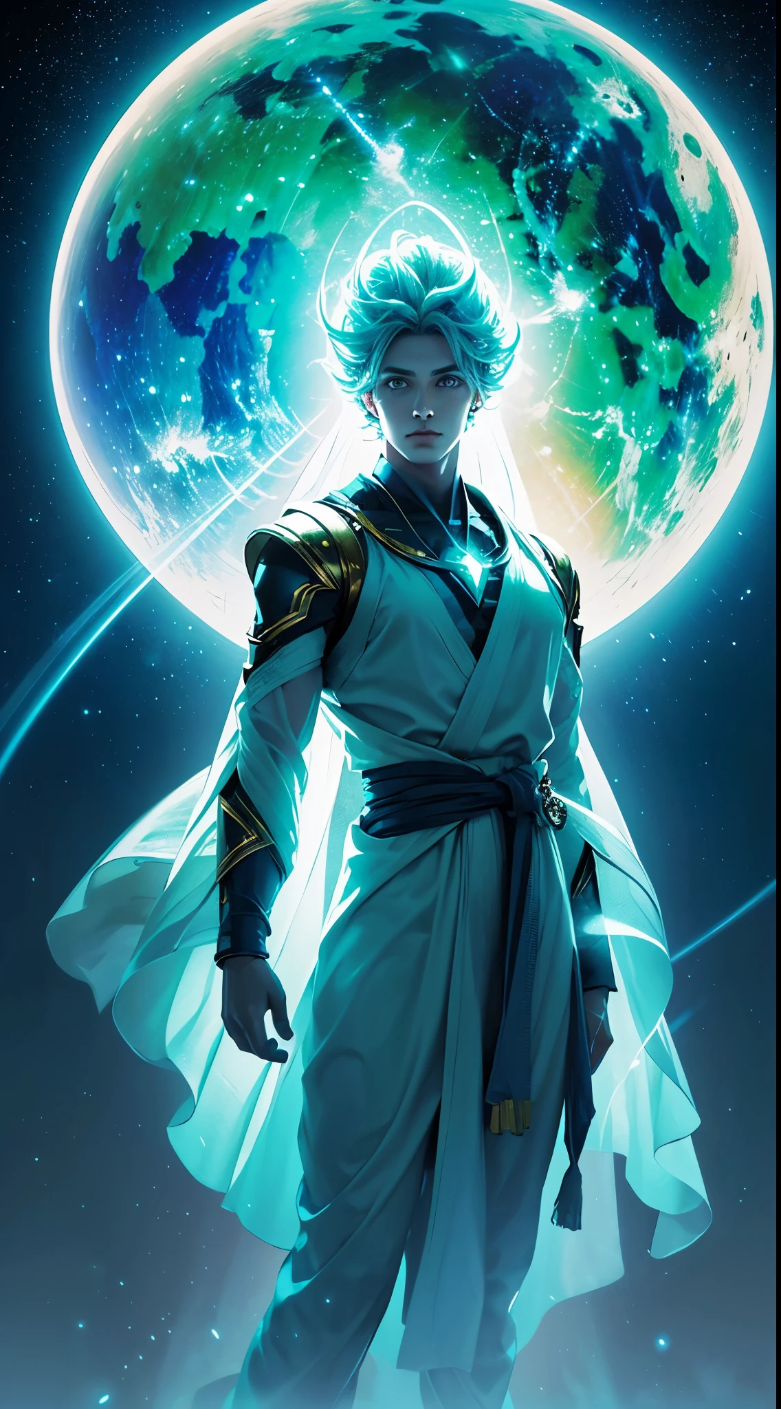Masterpiece, Highest Quality, Ultra-Detailed, Hyper-Real, (goku), a Man,Perfect Face, cinematic lighthing, full body, (Realistic),
Prompt:  Celestial humanoid male with a glowing blue aura and glowing green eyes, standing against a black background with blue and green light shining from both hands in a full body shot. Created using Unreal Engine 4 with cinematic lighting.  
[1] 

, a stunning celestial humanoid male emits a radiant blue aura complemented by glowing green eyes, surrounded by ethereal blue and green light emanating from both hands in a captivating full body shot. The intricate details evoke a sense of divine energy, resonating with the Unreal Engine 4 and cinematic lighting.

,
An otherworldly environment envelops the celestial humanoid male, blending hues of blue and green with cosmic surroundings that enhance the mystical essence permeating from his form.
,
The scene exudes a tranquil yet awe-inspiring atmosphere, capturing the essence of a celestial being imbued with a sense of divine power and grace.
,
A breathtaking and luminous style reminiscent of a digital illustration, highlighting the celestial humanoid male’s intricate features with a celestial glow and vibrant colors.
,
Executed with impeccable attention to detail using advanced rendering techniques and lighting effects to showcase the celestial humanoid male's divine essence in an otherworldly setting.

Negative prompt: washed out colors, mundane appearance, ordinary human, lacking intricate details, uninspired lighting, generic composition, unimpressive background, simplistic design, standard character model, lackluster execution, unoriginal concept, flat perspective, dull features, ordinary atmosphere, plain style, predictable artwork, underwhelming visuals, lack of artistic flair, common imagery, unremarkable portrayal, basic rendering, lack of creativity, generic lighting, dull texture, unimaginative scene, average artistic interpretation, uninspiring depictio

