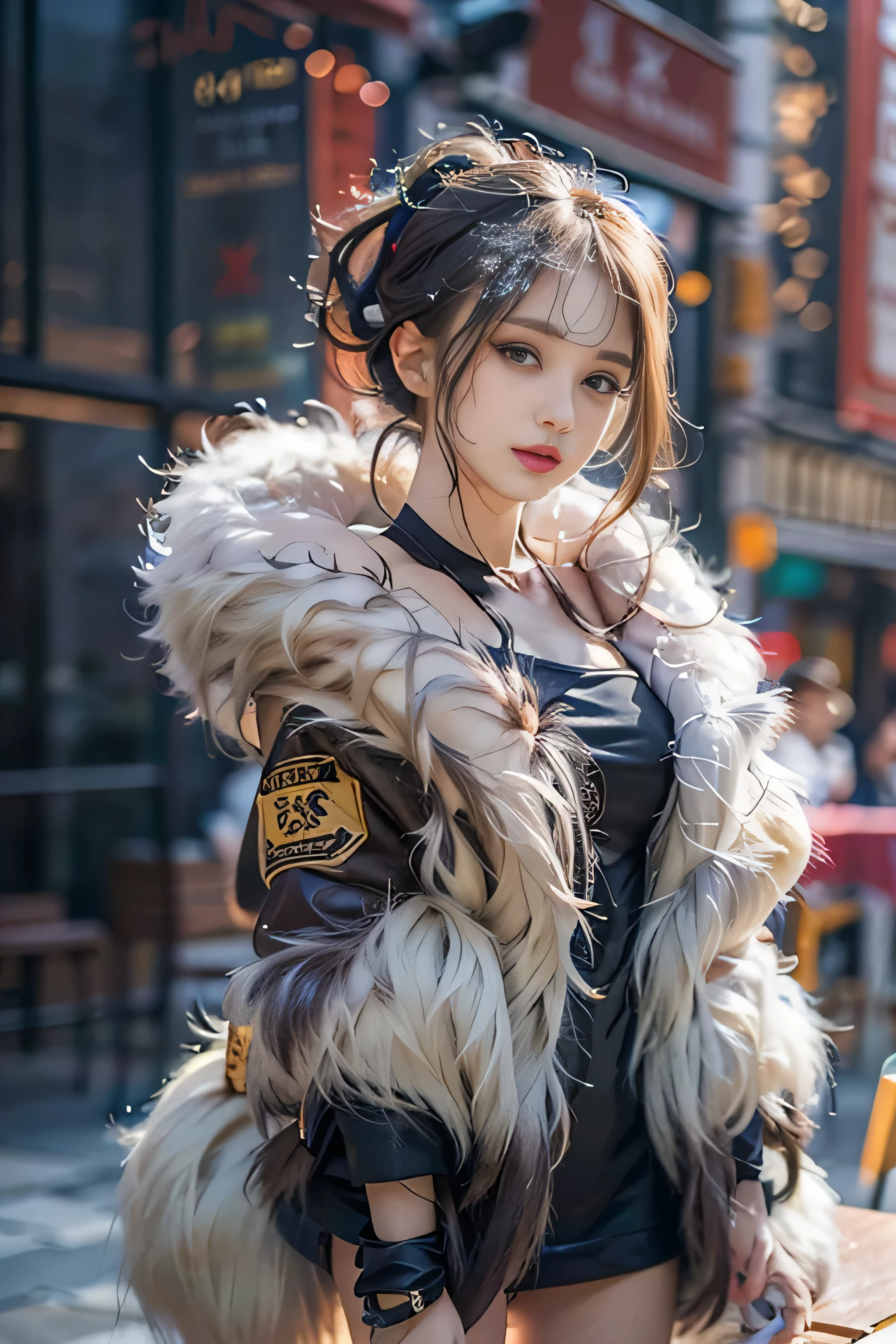 random posture, mix 4,(8k, RAW photo, highest quality, table top:1.2), (realistic, Photoreal:1.37), professional lighting, photon mapping, radio city, Physically based rendering,, gradient black color hair, ponytail curly hair, good looking, Tomboy, warm thick coat,highest qualityの画像, High resolution, 1080p, (pretty face), (Detailed facial description), (Detailed explanation of hands), (table top), (Detailed CG), extreme light and shadow, ponytail hair, master'work, Rich details, (detailed facial features), (highest qualityの画像), (table top), (fine eyes),look ahead with your eyes,thin clavicle, A warm and cozy thick coat, outside the house, city street, winter, snowy side, big thighs,whole body, boy style,(big ass),(((flat chest))),(small breasts),fur coat, ((whole body, warm thick coatで覆われています,)), fur coat,head hood
