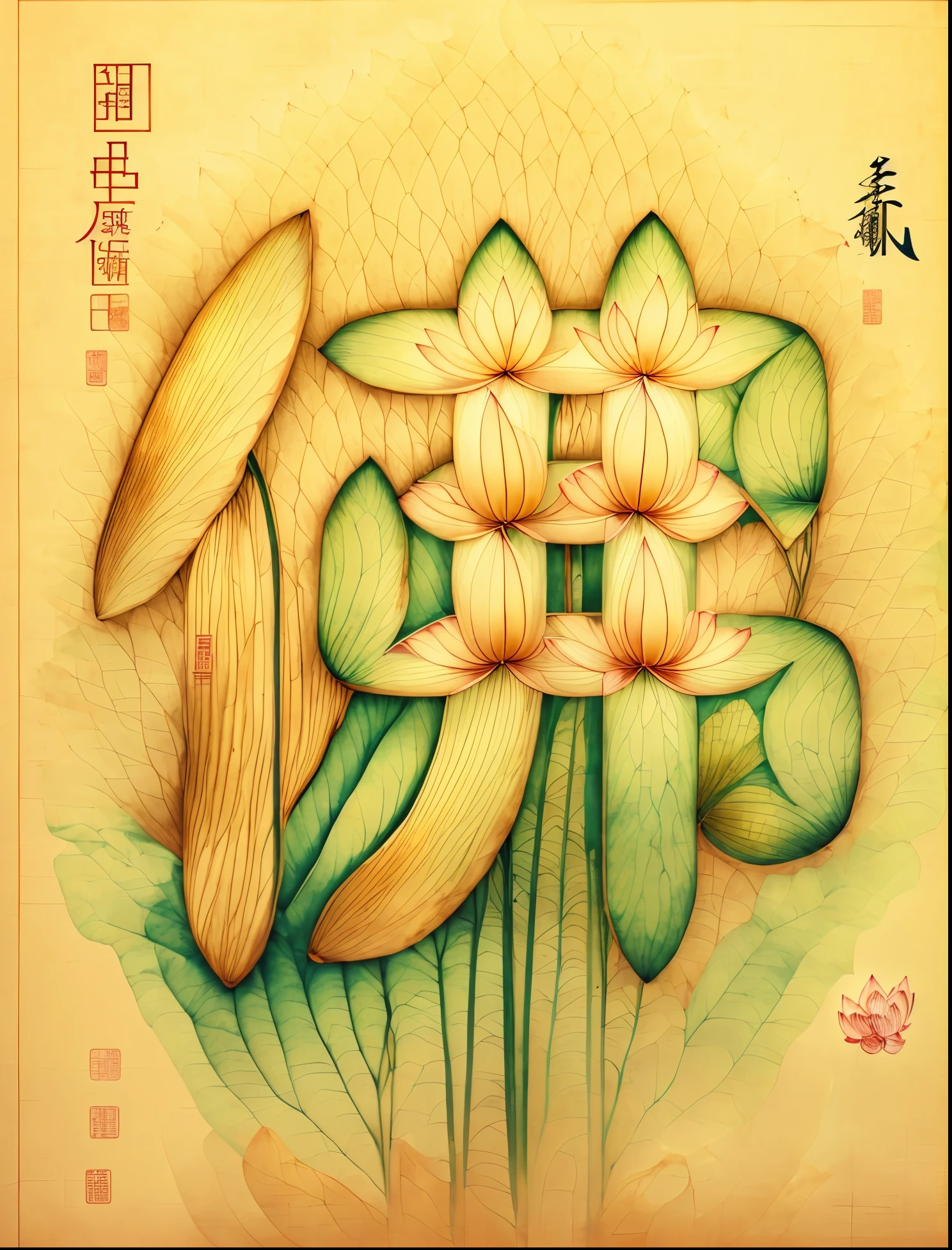 The Chinese characters for the word &quot;Buddha&quot; in the photo, title The man&#39;s beautiful slender fingers hold a lotus flower，contour，Line art，Minimalist Chinese ink painting，