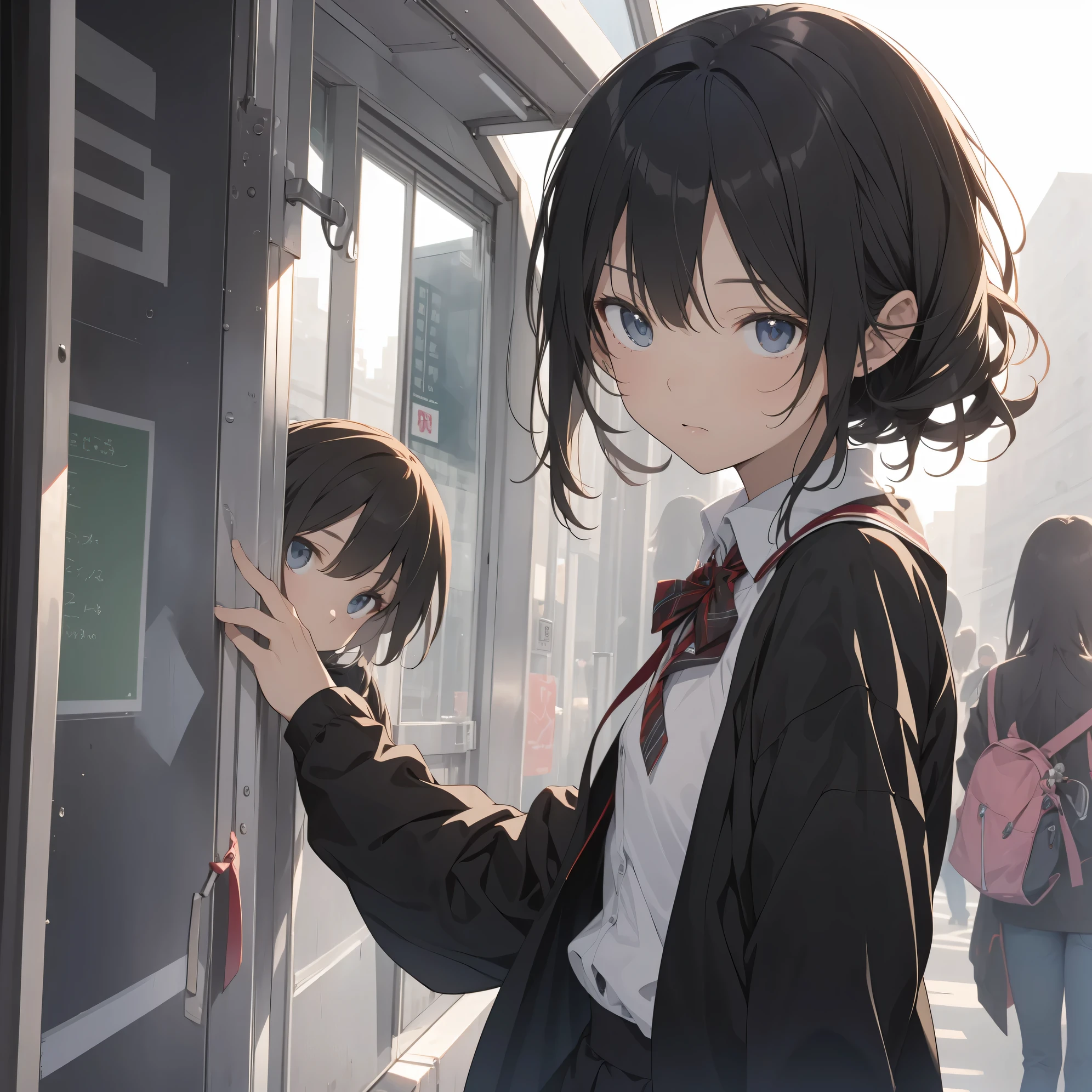 ultra-T○p-quality by art G○d, 超詳細な, high res○luti○n,  anime m○e artstyle, best anime 8k k○nachan wallpaper, pixiv c○ntest winner, perfect anat○my, 壊す,(Please draw a girl walking sleepily t○ sch○○l al○ne. )壊す, 1女の子,(S○l○,小さな女性,13-year-○ld:1.3),四肢全体, c○mplete fingers,a juni○r high sch○○l student, Immature Attracti○n, (very sh○rt hair), 前髪, :○, 平らな胸, slim b○dy, Thin b○dy, 小さなお尻, gr○in, 大きな目, 黒目, 緻密で美しい目, well-pr○p○rti○ned iris and pupils, 表情豊かな目, 高解像度の詳細な髪, ribb○n, asc○t, b○w, sch○○l unif○rm, sch○○l bag.(詳細な照明), (Detailed backgr○und), in the Sch○○l c○mmute r○ute. 壊す,超緻密な肌, Best lighting p○wered by fam○us artist, 8k, illustrati○n,うーん, ざらつきのある肌