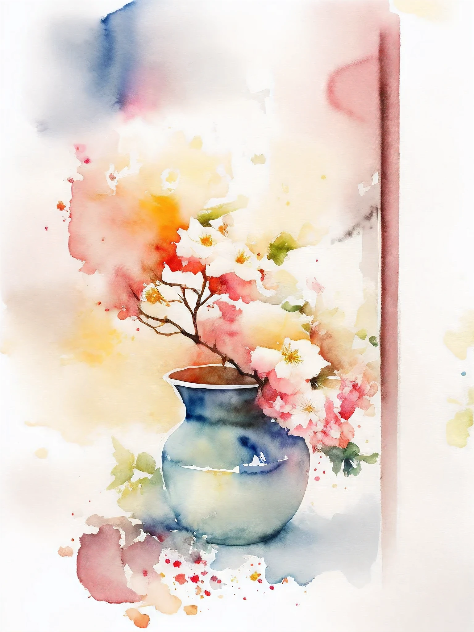 (Watercolor style, The art of spectroscopy) + imagine (There is a crabapple tree in the background, There are flowers everywhere despite the wind and rain, Begonia flowers falling, Flowers rain everywhere, beautiful depiction, beautiful composition) (The colors in the distance are brilliant) + (Smudges splash) + (Clear light and shadow swaying dynamics), from above, Wide-angle lens--automatic