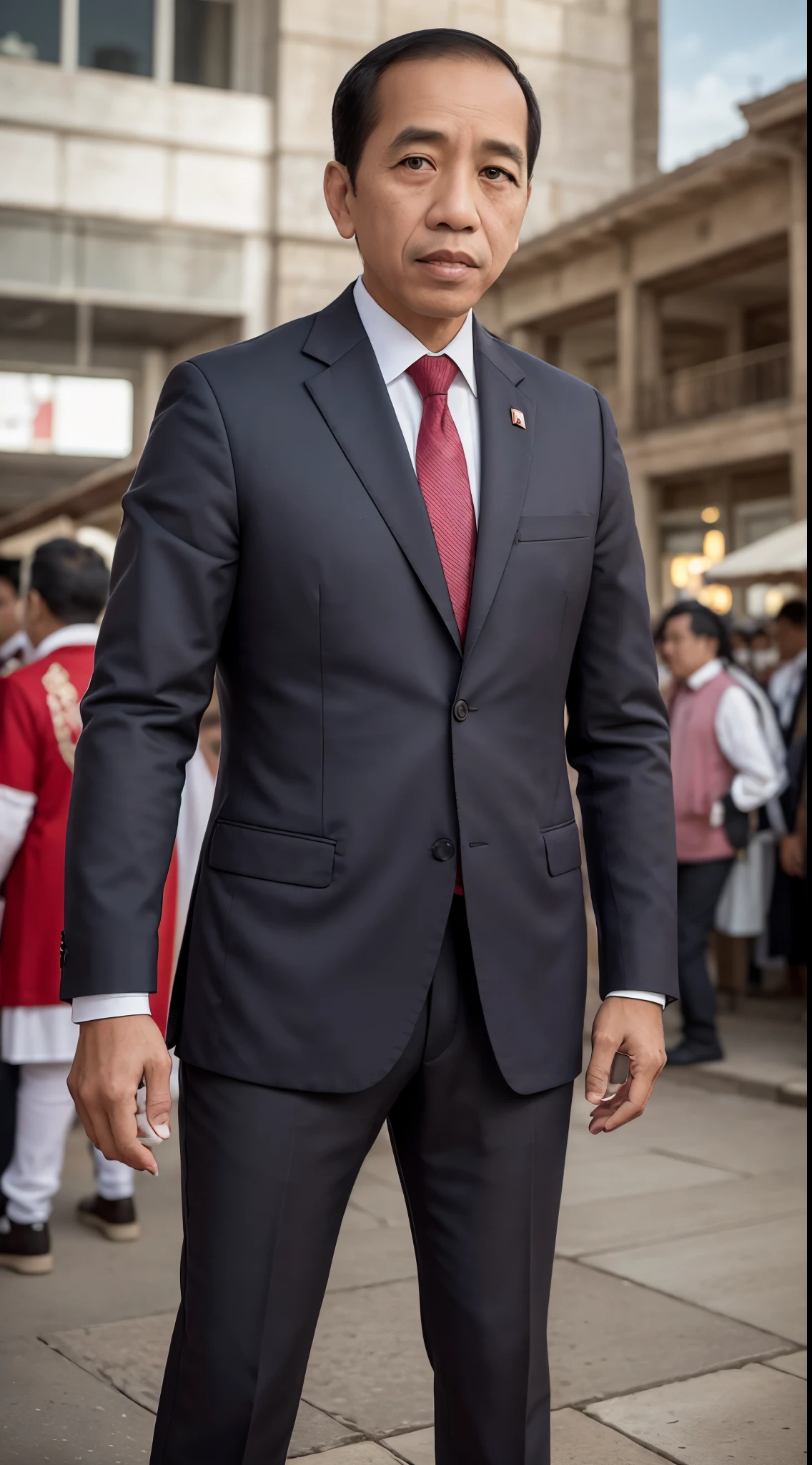 4k, Best quality, masterpiece, ultra high res, beautiful lighting, (realistic, photo-realistic:1.4), realistic background,
 jokowi, 
1man, 50 years old, He dressed  traje de luces , Las Ventas, Angry bull