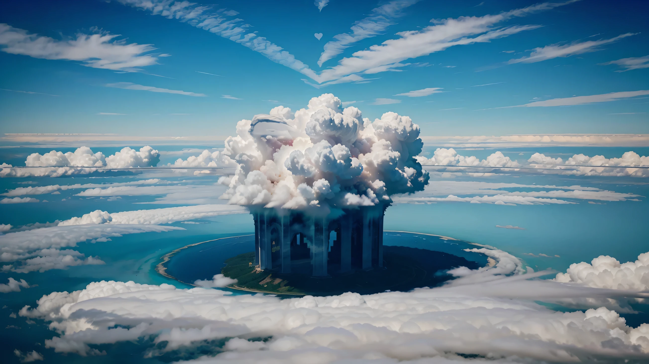 A mesmerizing formation of clouds arranged in the shape of hearts, casting a spellbinding sight against the azure sky. Great for dreamy landscapes or fantasy-themed artwork.