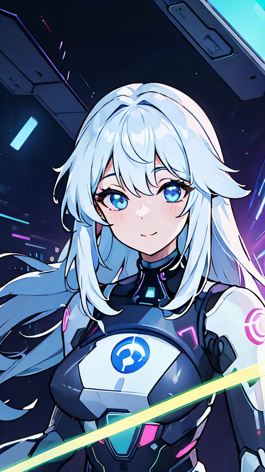 A beautiful futuristic cybernetic girl with hair with strands of neural networks, Futurism, UHD, super detail, best quality, 8k, smile, beautiful, sexy.