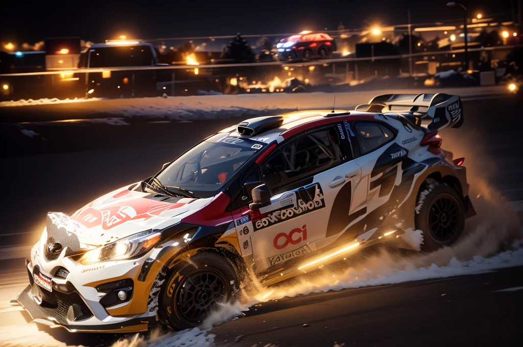 Night driving Very bright headlights Toyota Yaris WRC Midnight Rally realistic snow Jump Scene Backfire