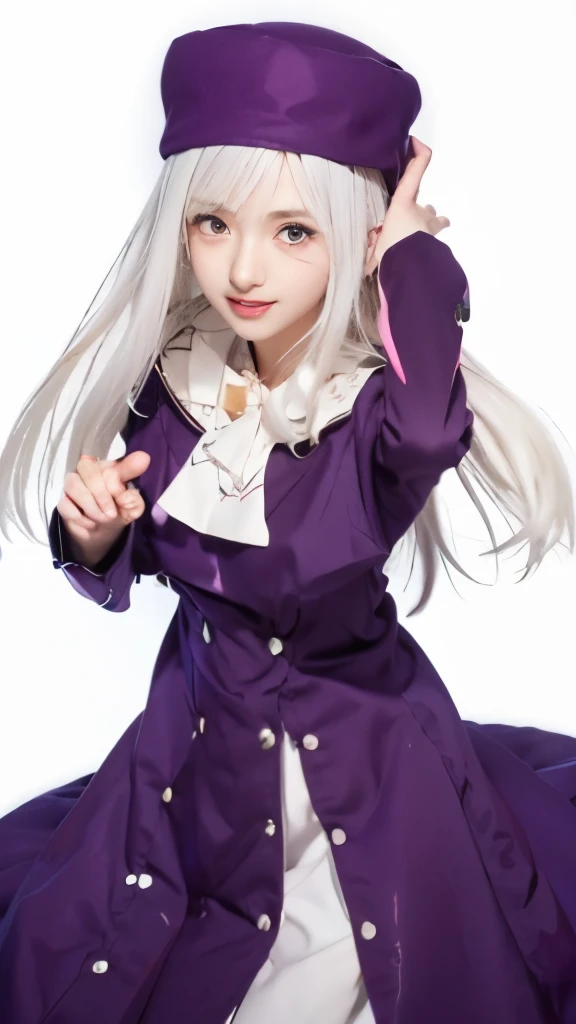anime girl in a purple coat and white dress with a hat, anime visual of a cute girl, anime best girl, anime style like fate/stay night, perfect white haired girl, girl with white hair, , beautiful anime high school girl, young anime girl, in dress, anime moe artstyle, an anime girl, lolish