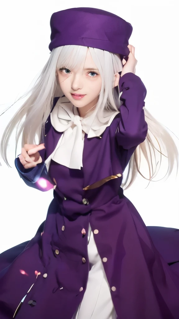anime girl in a purple coat and white dress with a hat, anime visual of a cute girl, anime best girl, anime style like fate/stay night, perfect white haired girl, girl with white hair, , beautiful anime high school girl, young anime girl, in dress, anime moe artstyle, an anime girl, lolish