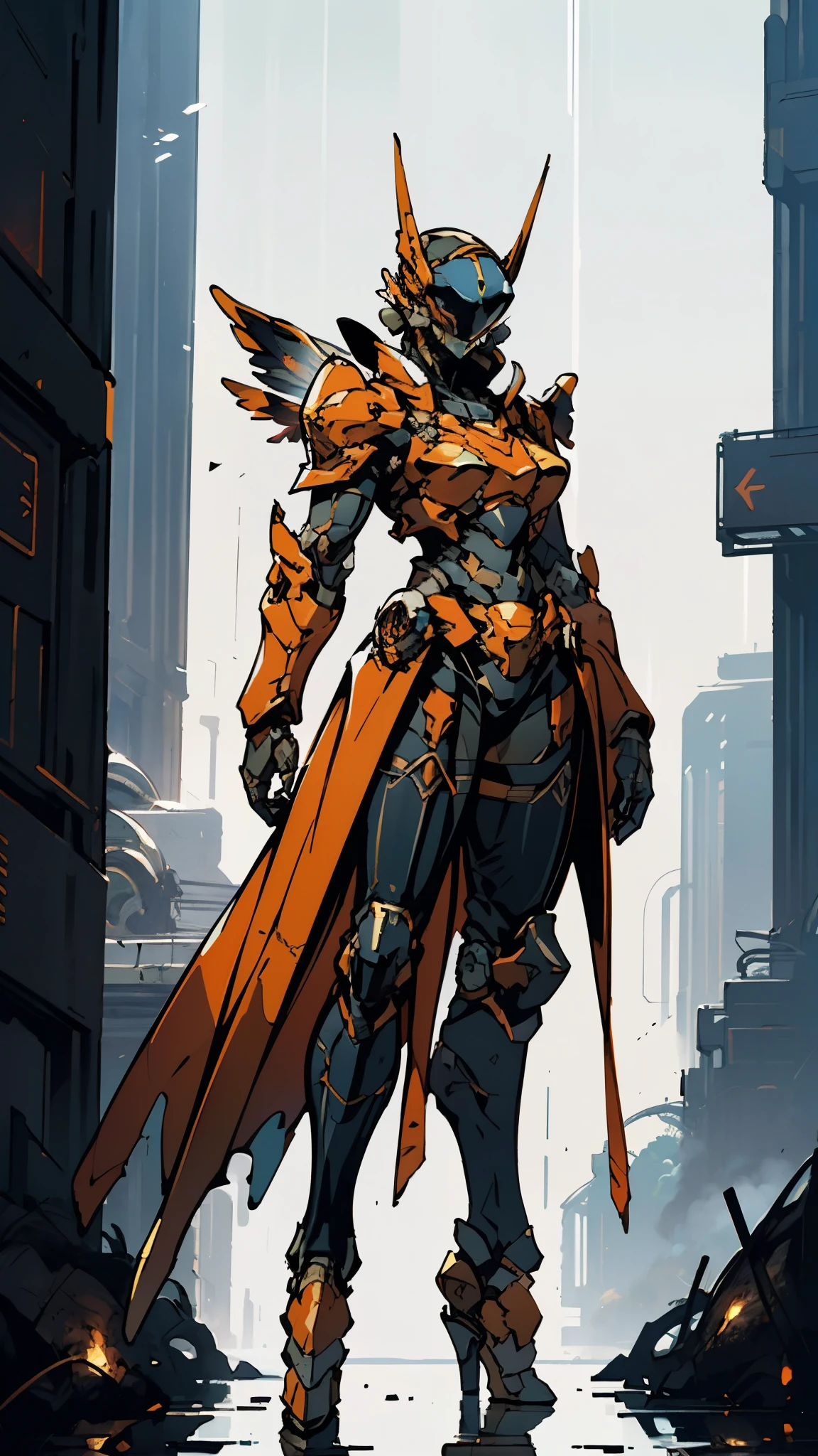 A woman adorned in fantasy-style full-body armor, a crown-concept fully enclosed helmet that unveils only her eyes, a composite layered chest plate, fully encompassing shoulder and hand guards, a lightweight waist armor, form-fitting shin guards, the overall design is heavy-duty yet flexible, (the armor gleams with a golden glow, complemented by red and blue accents), exhibiting a noble aura, she floats above a fantasy-surreal high-tech city, this character embodies a finely crafted fantasy-surreal style armored hero in anime style, exquisite and mature manga art style, (mixture of Queen bee and Spider concept Armor, plasma), ((Element, elegant, goddess, femminine:1.5)), metallic, high definition, best quality, highres, ultra-detailed, ultra-fine painting, extremely delicate, professional, anatomically correct, symmetrical face, extremely detailed eyes and face, high quality eyes, creativity, RAW photo, UHD, 32k, Natural light, cinematic lighting, masterpiece-anatomy-perfect, masterpiece:1.5