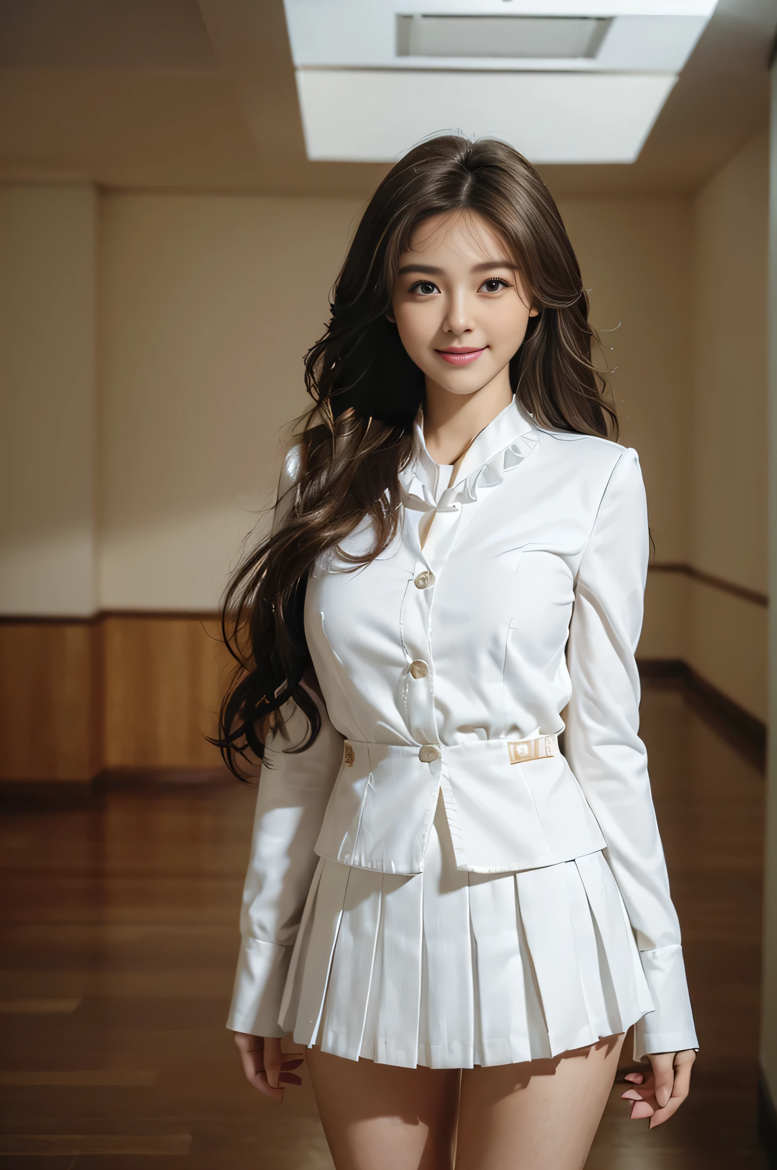 ((beautiful a girl:1.3))((office suit:White Blazer:white mini skirt：1.4))((white pleated mini skirt:1.3))))((panty shot:1.5)) ,((Mini dress in white:1.3))((button blouse_long sleeves:1.4)) ((hotel lobby:1.3)) ((walk towards me:1.4))((Thin_fabric:1.4)) ((random sexy pose:1.3)) ((flushed face:1.4)) ((medium breasts:1.2)) ((Close-up:1.2)) highest quality、muste piece、ultra high resolution、(photorealistic:1.4)、Raw photo、(real skin texture:1.3)、(film grain:1.3)、panorama、character portrait、very wide shot、thin waist、cowboy shot、(in the dark、deep shadow、moderate、cold light、)night、((loosely curled hair))、streaming tears、、dust、Tyndall effect、(expression)、1 girl、beautiful detailed eyes and face、white jabot、brown eyes、((brown super long hair:1.2)) ((whole body:1.3)) ((smile:1.3))、