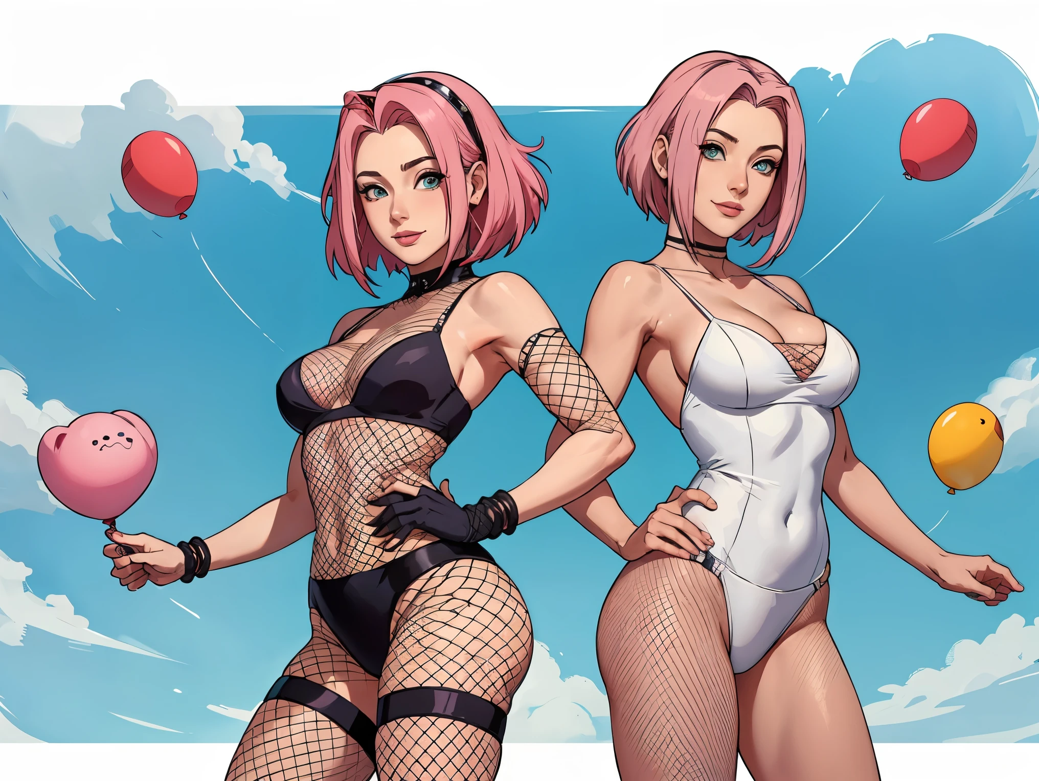 (((fishnet fantasy))), obra de arte， Best quality at best， 1 ， Sakura Haruno， seios grandes，Traje ombro a ombro，（decote)，（close da parte superior do corpo)，Criado sexy，Is shy，sorria，com cabelo rosa， cabelo longo e branco， （Globos oculares verdes:1.4)， Forehead protection， as cerejeiras，Flores de cerejeira voando，Roupas vermelhas, figura peituda, :1.1, :1:1,