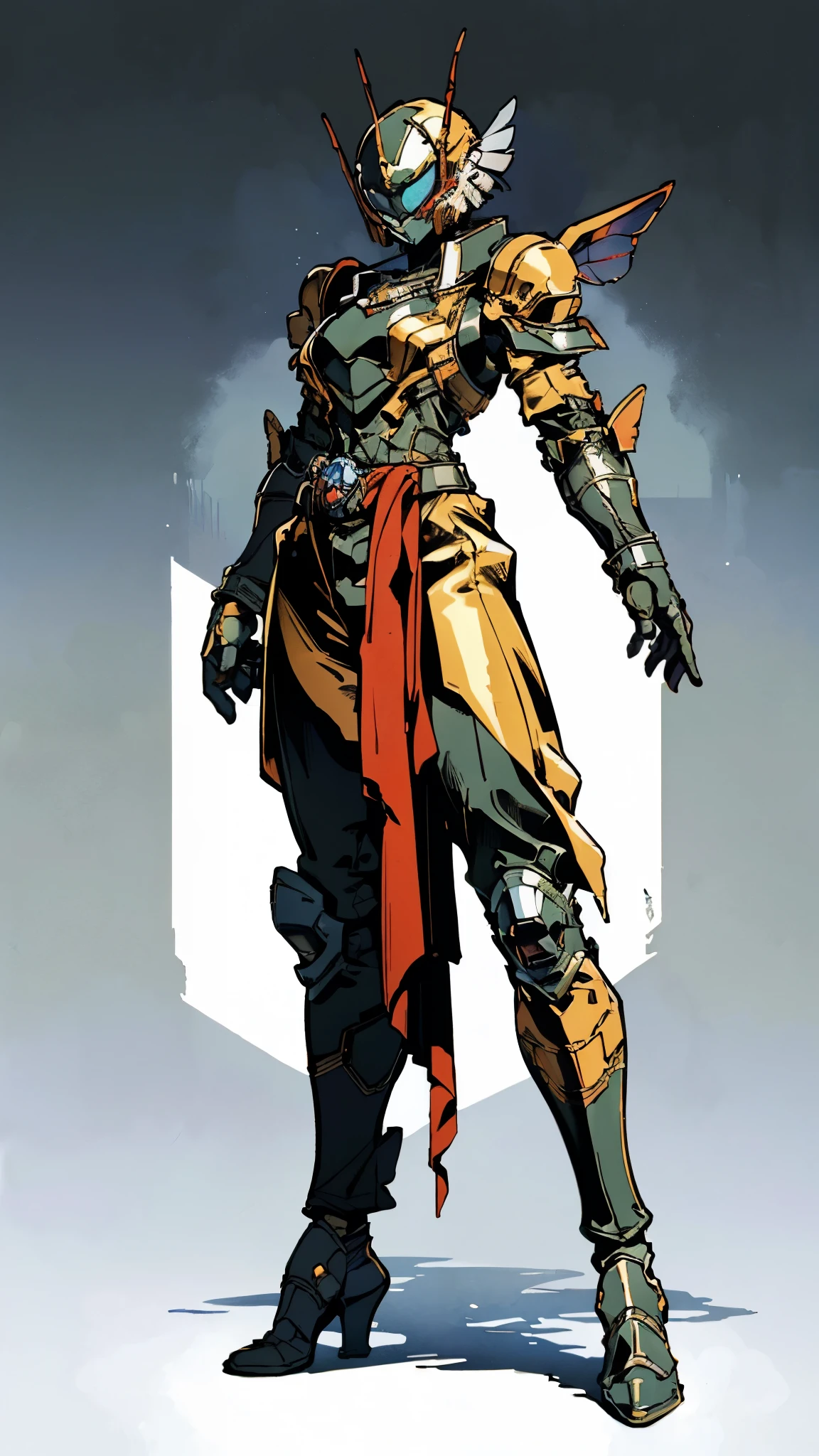 A woman adorned in fantasy-style full-body armor, a crown-concept fully enclosed helmet that unveils only her eyes, a composite layered chest plate, fully encompassing shoulder and hand guards, a lightweight waist armor, form-fitting shin guards, the overall design is heavy-duty yet flexible, (the armor gleams with a golden glow, complemented by red and blue accents), exhibiting a noble aura, she floats above a fantasy-surreal high-tech city, this character embodies a finely crafted fantasy-surreal style armored hero in anime style, exquisite and mature manga art style, (mixture of Queen bee and Spider concept Armor, plasma), ((Element, elegant, goddess, femminine:1.5)), metallic, high definition, best quality, highres, ultra-detailed, ultra-fine painting, extremely delicate, professional, anatomically correct, symmetrical face, extremely detailed eyes and face, high quality eyes, creativity, RAW photo, UHD, 32k, Natural light, cinematic lighting, masterpiece-anatomy-perfect, masterpiece:1.5