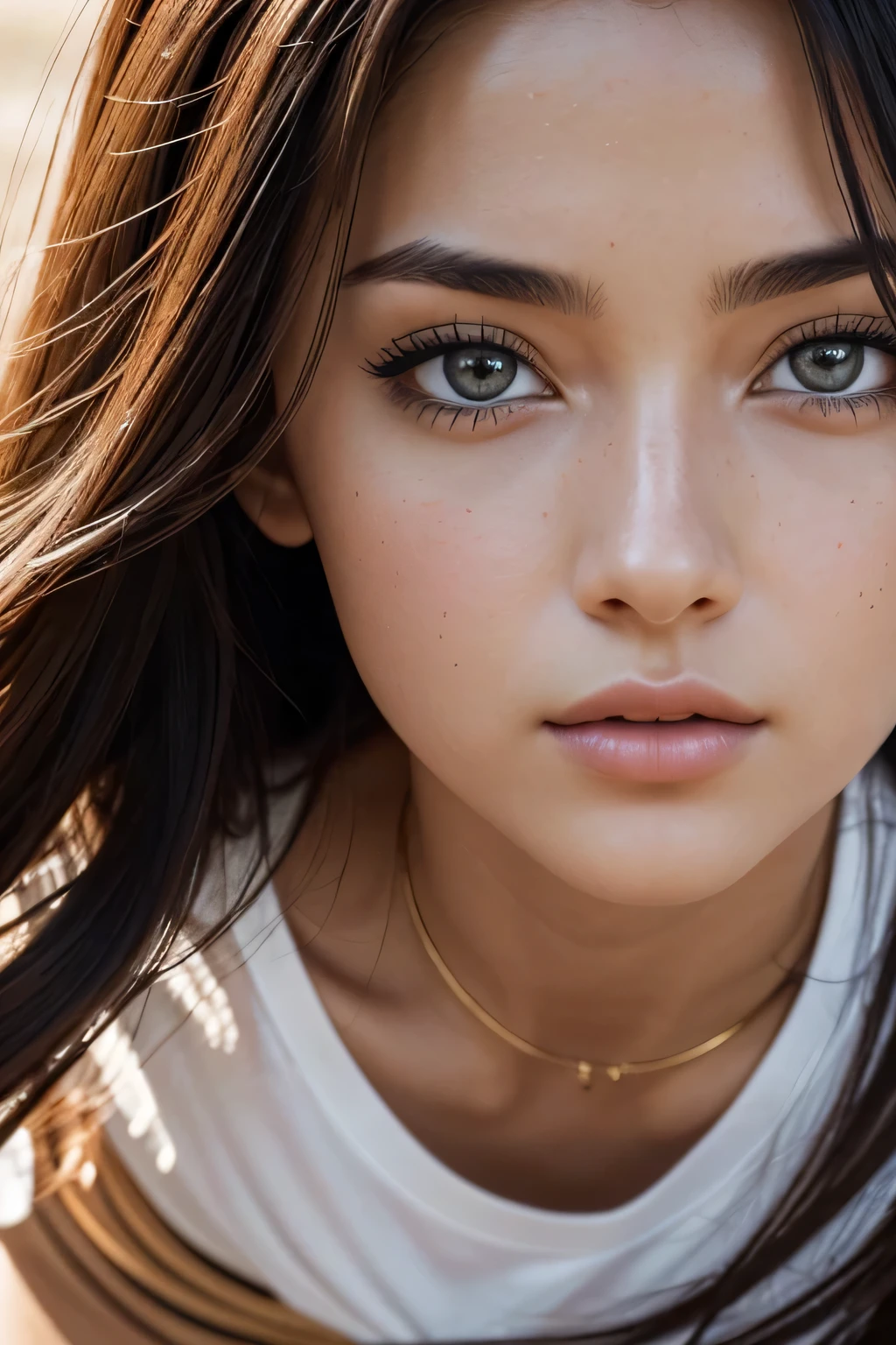 (((close up of face)))､(surreal), (shape), (High resolution), (8k), (very detailed), (best shape), (fine and beautiful eyes), (highest quality), (Super detailed), (masterpiece), ( wallpaper), (detailed face), alone, 1 girl, wavy black hair, unusual eyes, loose white shirt, yoga pants, big breasts, long legs, toned abdominal muscles, camel toe, dynamic pose ､(((close up of face))) 