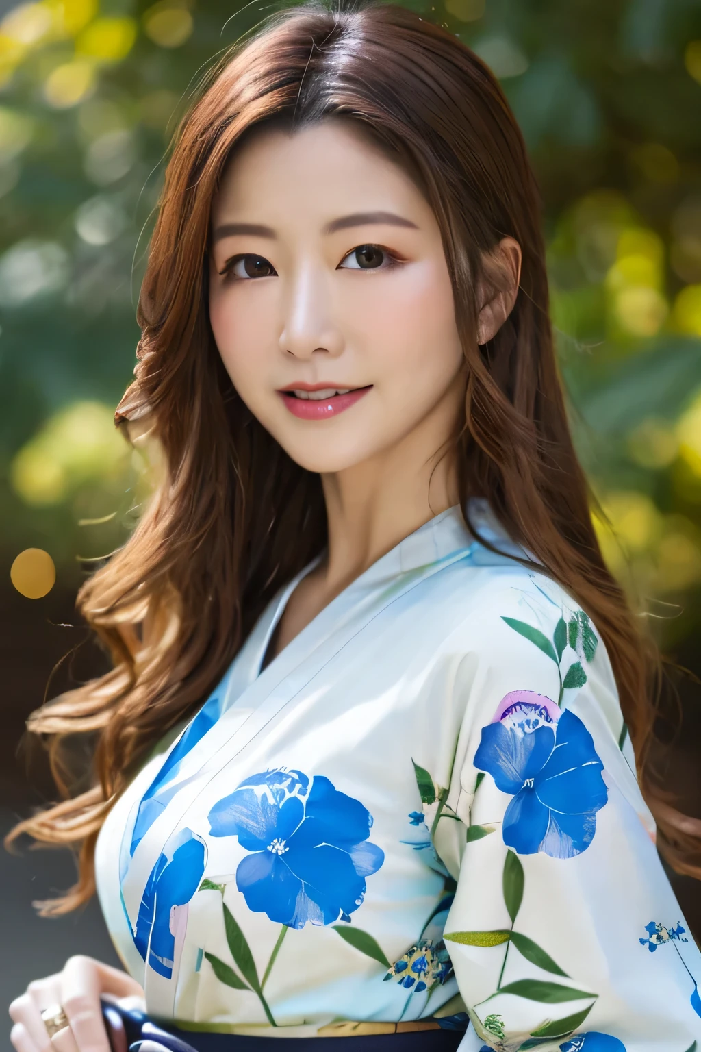 ((highest quality, 8k, masterpiece: 1.3)), sharp focus: 1.2, beautiful woman with perfect figure: 1.4, (kimono), street tree, Highly detailed face and skin texture, fine eyes, (lips), dark brown hair