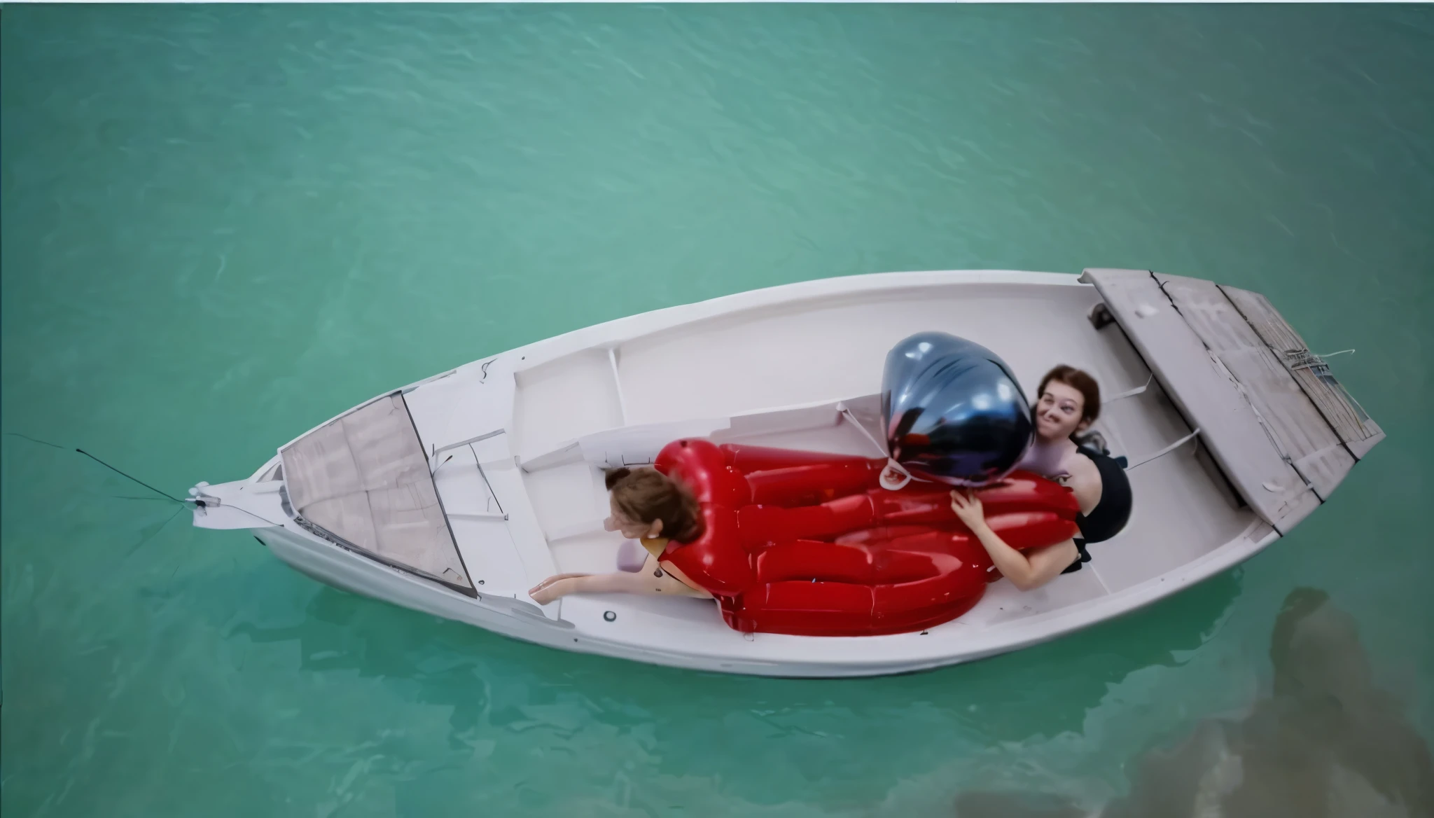 balloons to the boat in the photo