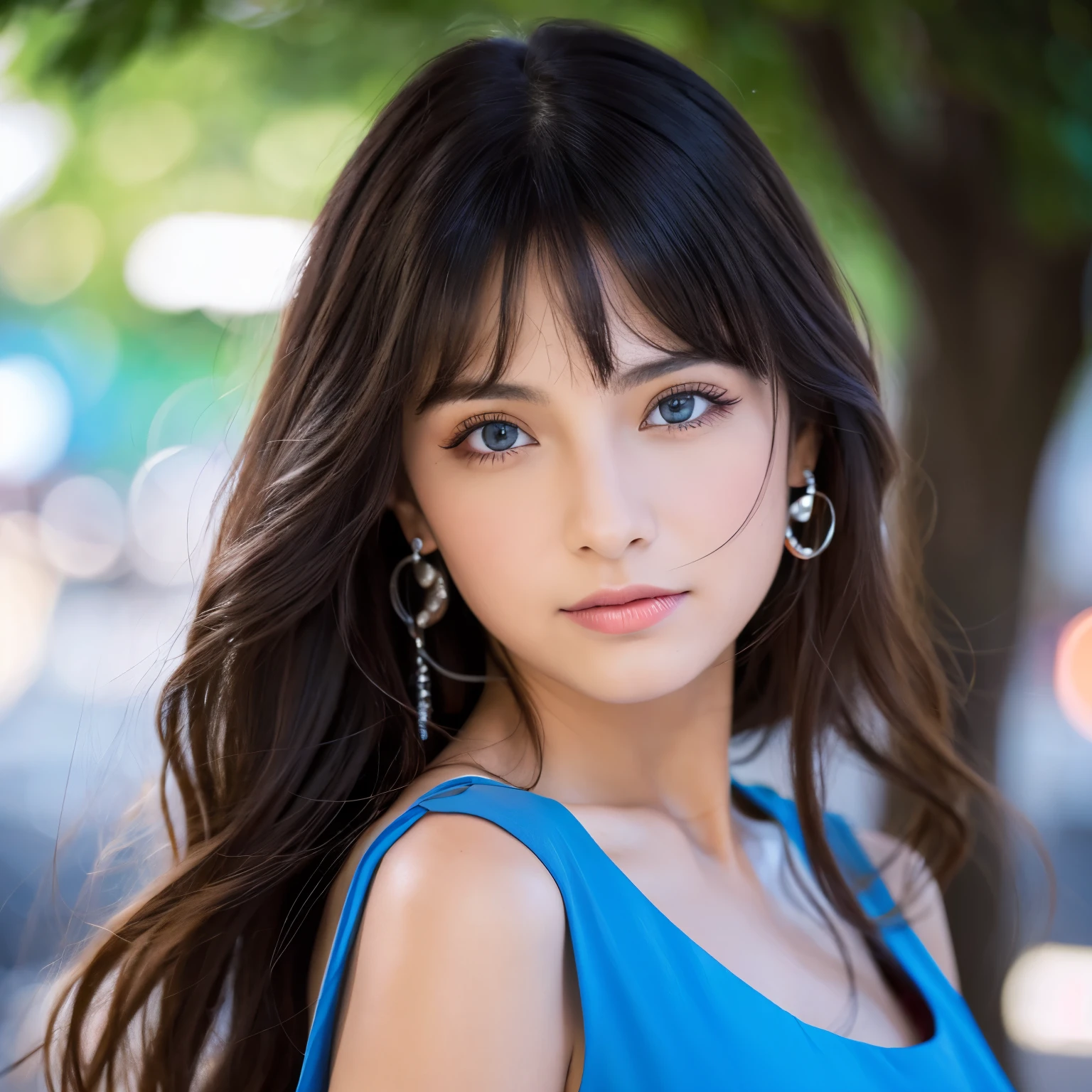 Chica,cabello rubio,con un vestido rojo,con ojos azules,