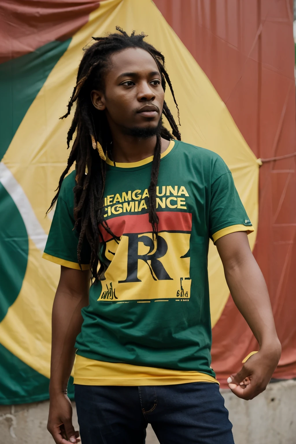 design a T shirt that resembles reggae shirts, but instead focuses on the African National Congress