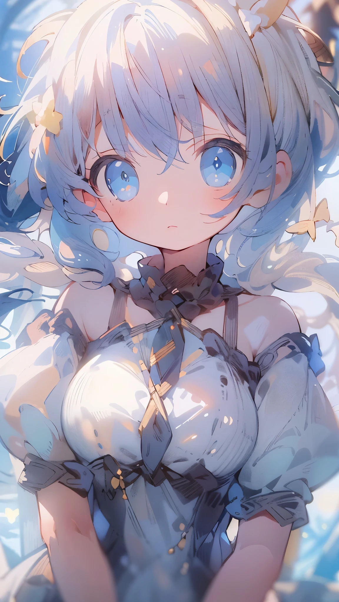 absurd, High resolution, (anime style:1.1), ((table top)), ((highest quality)), (Super detailed), (beautiful), alone, beautiful face、bokeh photo, (soft focus：1.2), 
out of focus highlights, dreamy atmosphere,
shining circle, fascinating depth,Made in Abyss、blue eyes、blue hair