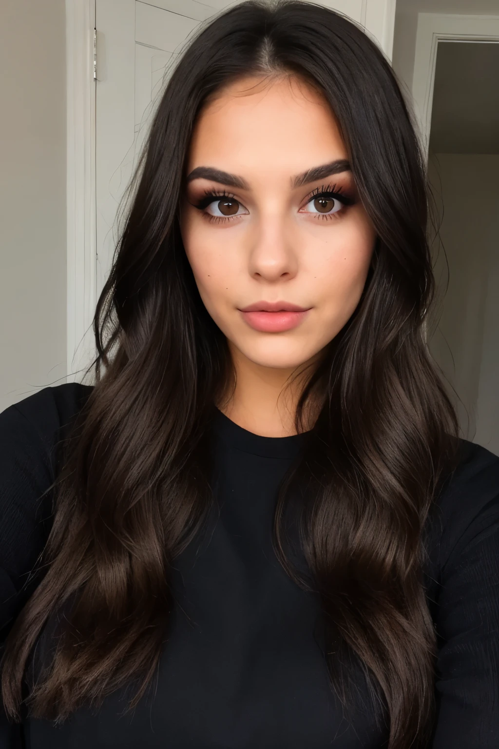 super cute brunette in dark theme, full face