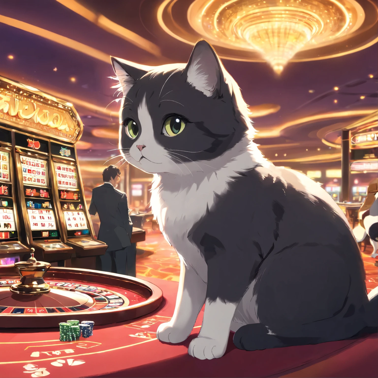 black and white kitten visiting the casino(scottish fold)