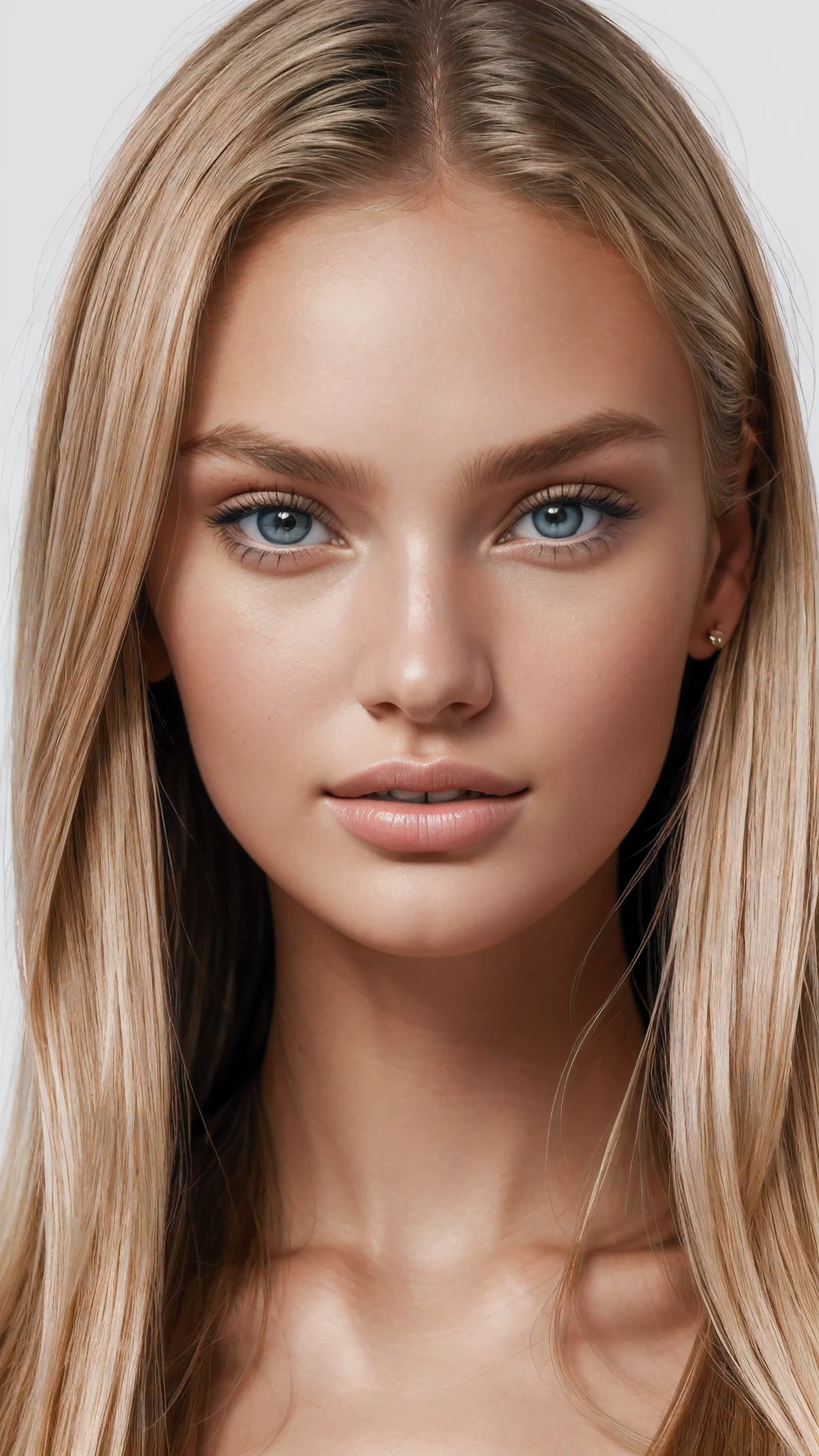very detailed photo of a young man, Beautiful girl of 25 years. portrait on white background. She looks like Romee Strijd and Candice Swanepoel.. She also has some features of a Ukrainian woman., he has plump juicy lips, detailed eyes, detailed lips. Has big blue eyes. straight hair, slightly curled, blonde hair.
((Preliminary)), Beautiful girl.
(high quality, ultra detailed, Realistic:1.2, ultra Realistic 8K, ultra detailed, Bright colors, Studio lighting. Shot on Sony a7lll 85mm.. 3D face model. excellent detail. Hyper detailed, Best quality, ultra high resolution, HDR, 8K)