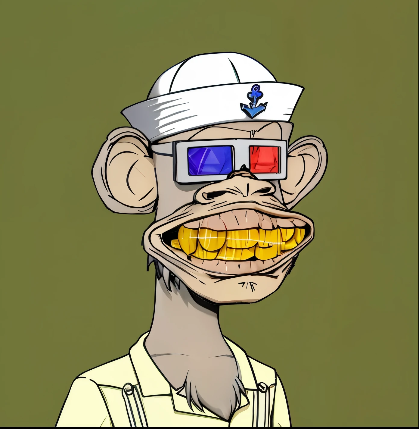 i want a nft monkey with lots of money around it with a lot of bags full of green nugs with a blue bandana on top it’s head and a white styrofoam double cup with purple juice spilling out of it. the monkey has a big smile on his face showing off his silver diamond grills