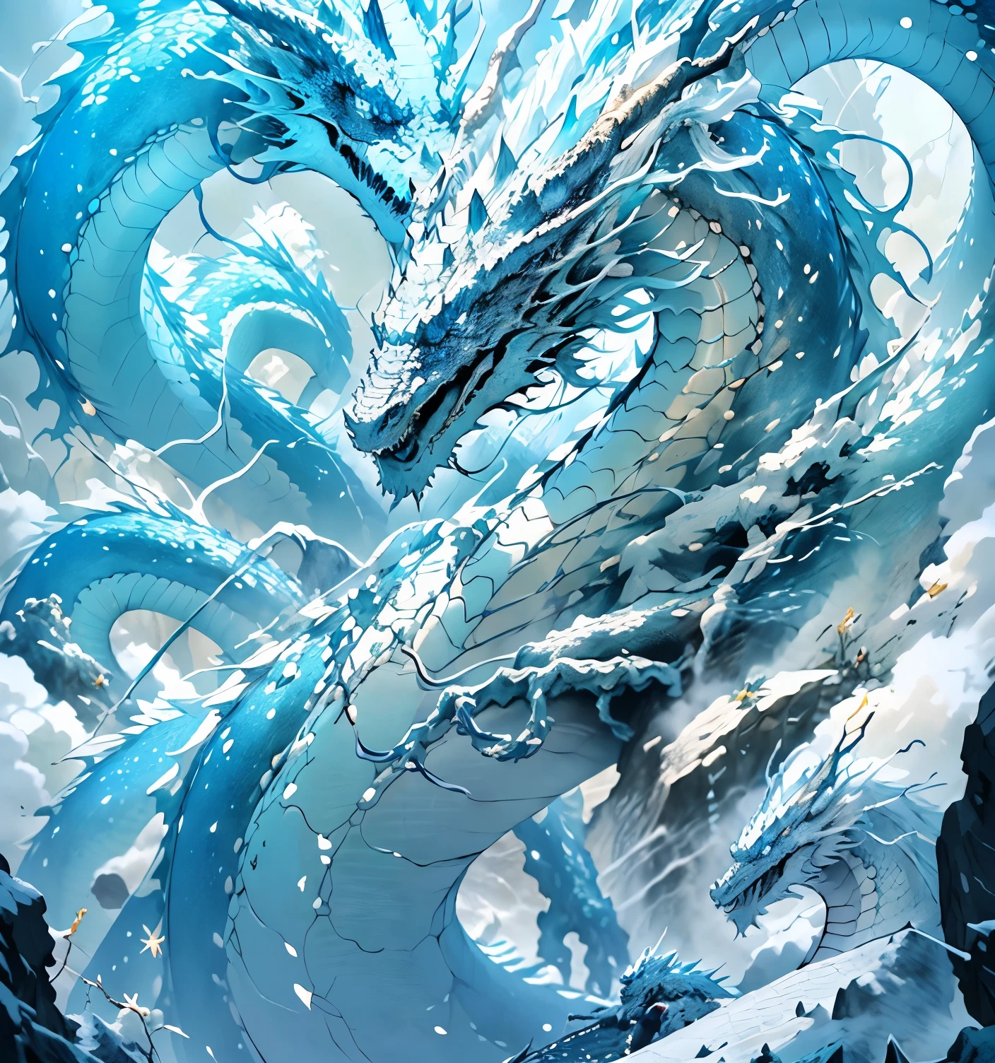Close-up of a white dragon with lightning behind it., Lightning Dragon, ice dragon, Lightning Dragonโจมตี, alien dragon, white dragon blue eyes, Crystal Dragon, epic dragon, hyperrealistic d & fantasy art, Charge through the dragon's lair, golden scale dragon, colossal dragon as background, Legendary dragon, realistic