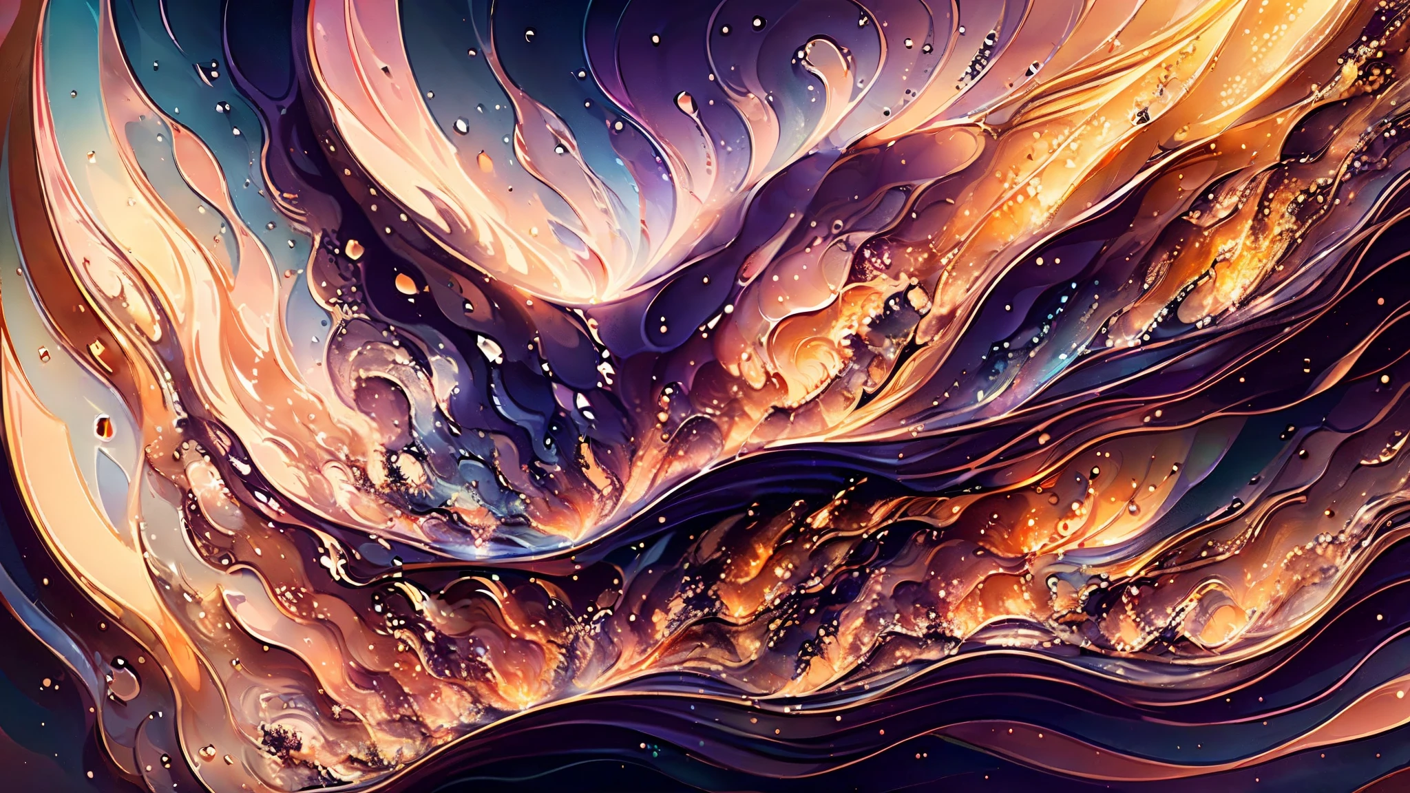 Streams of molten metal converging and diverging, creating a symphony of metallic chaos in this 16:9 artwork. Fiery reds merge into cool blues, painting a captivating scene of abstract beauty that resembles a celestial collision. The intricate background, emphasized by bold strokes and contrasts, is brought to life through an acrylic painting on textured canvas. --ar 16:9 --v 5
This visually striking 16:9 artwork captures the essence of molten metal streams in motion. As fiery reds converge with cooler blues, a chaotic symphony of metallic colors emerges, reflecting the