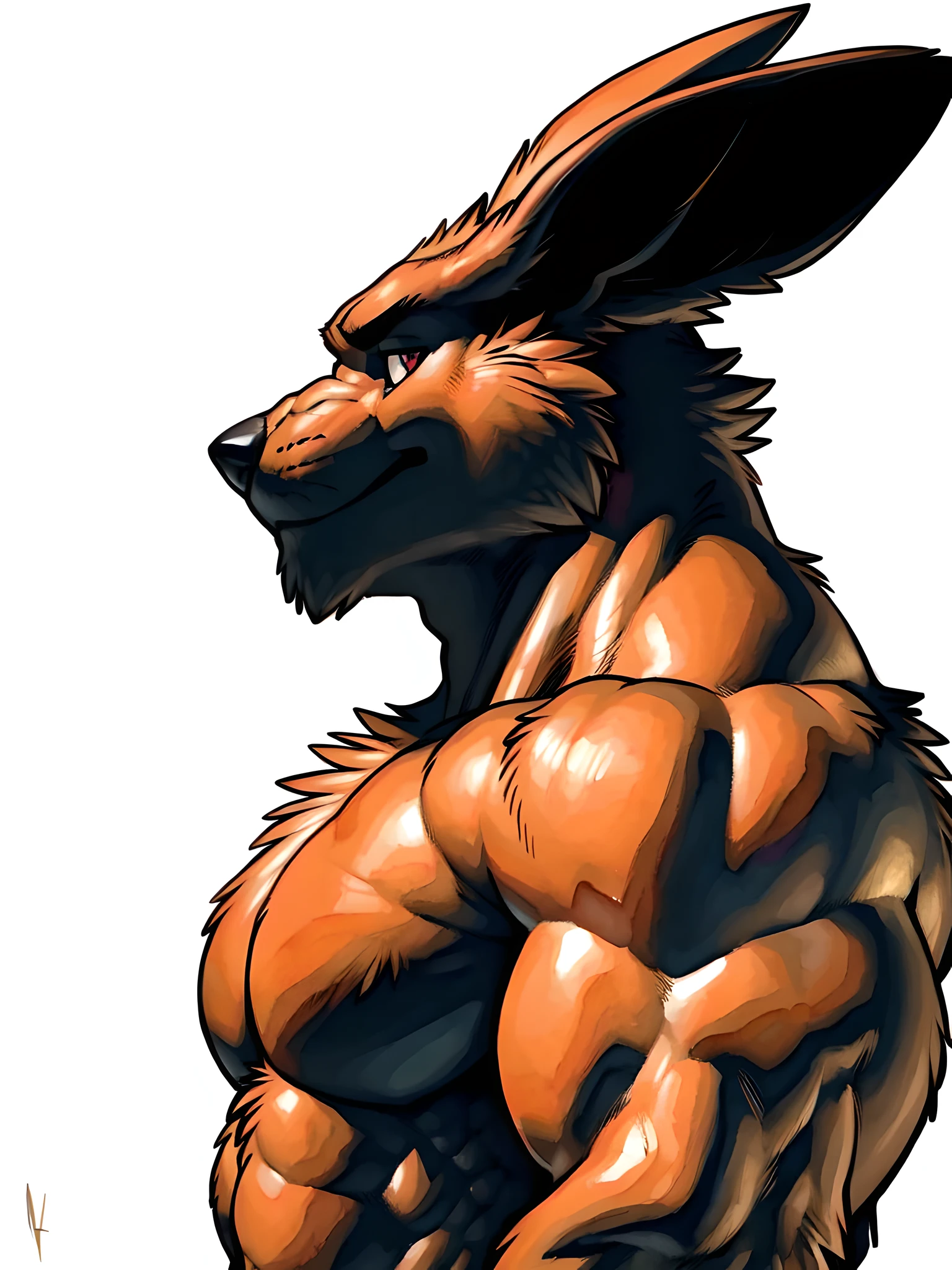 kurama, 4k, high resolution, best quality, detailed, posted on e621, solo, anthro body, older male, masculine:1, male, very masculine, (very muscular, heavyweight:1.25), (white background, no background:1.2), (correct anatomy):1, (detailed eyes:1.1), sexy, (cel shaded:1.2), cartoony shading, (watercolors:1.2), strong shadows, confident, (by takemoto arashi, by meesh, by Taran Fiddler), strong, (half body, upper body:1.1)