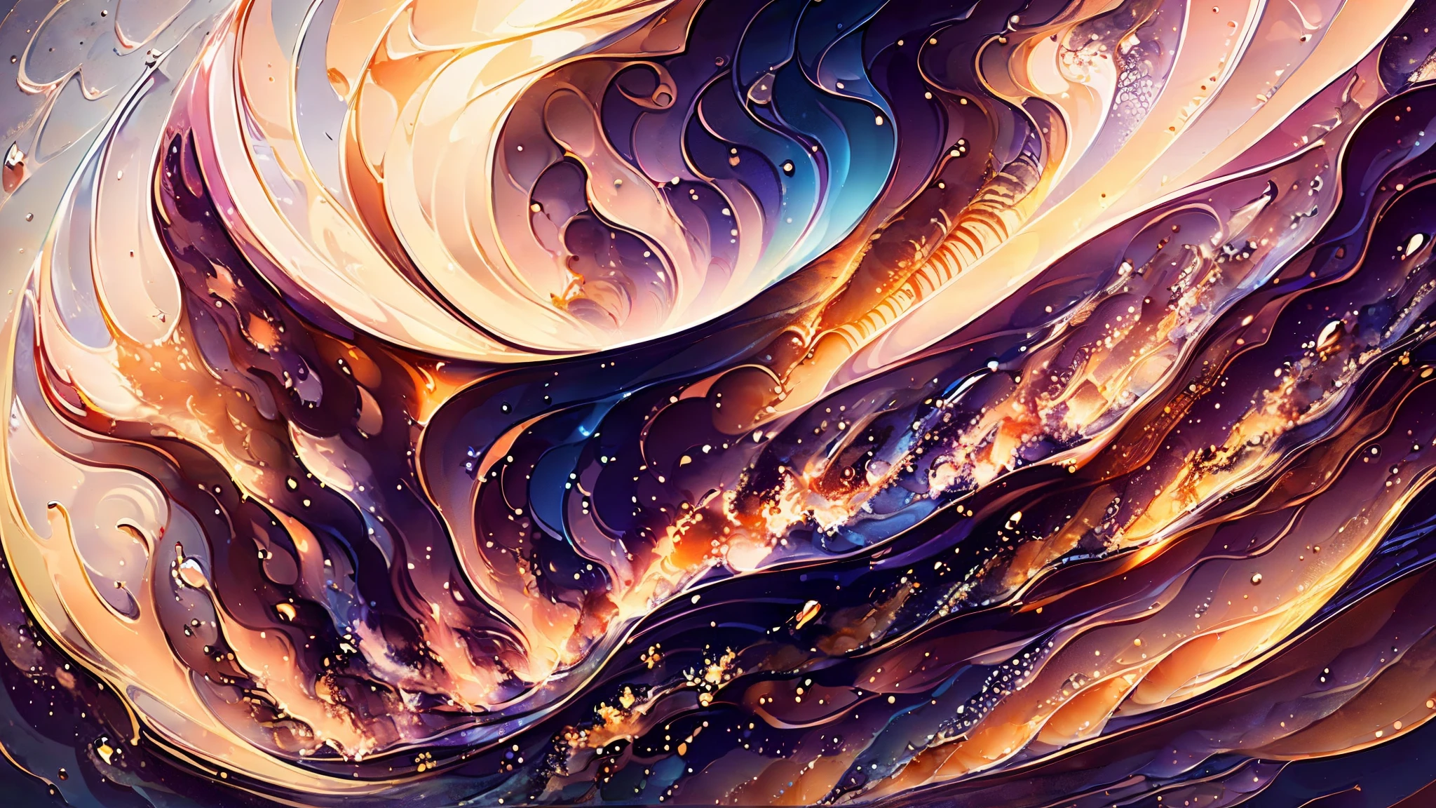 Streams of molten metal converging and diverging, creating a symphony of metallic chaos in this 16:9 artwork. Fiery reds merge into cool blues, painting a captivating scene of abstract beauty that resembles a celestial collision. The intricate background, emphasized by bold strokes and contrasts, is brought to life through an acrylic painting on textured canvas. --ar 16:9 --v 5
This visually striking 16:9 artwork captures the essence of molten metal streams in motion. As fiery reds converge with cooler blues, a chaotic symphony of metallic colors emerges, reflecting the