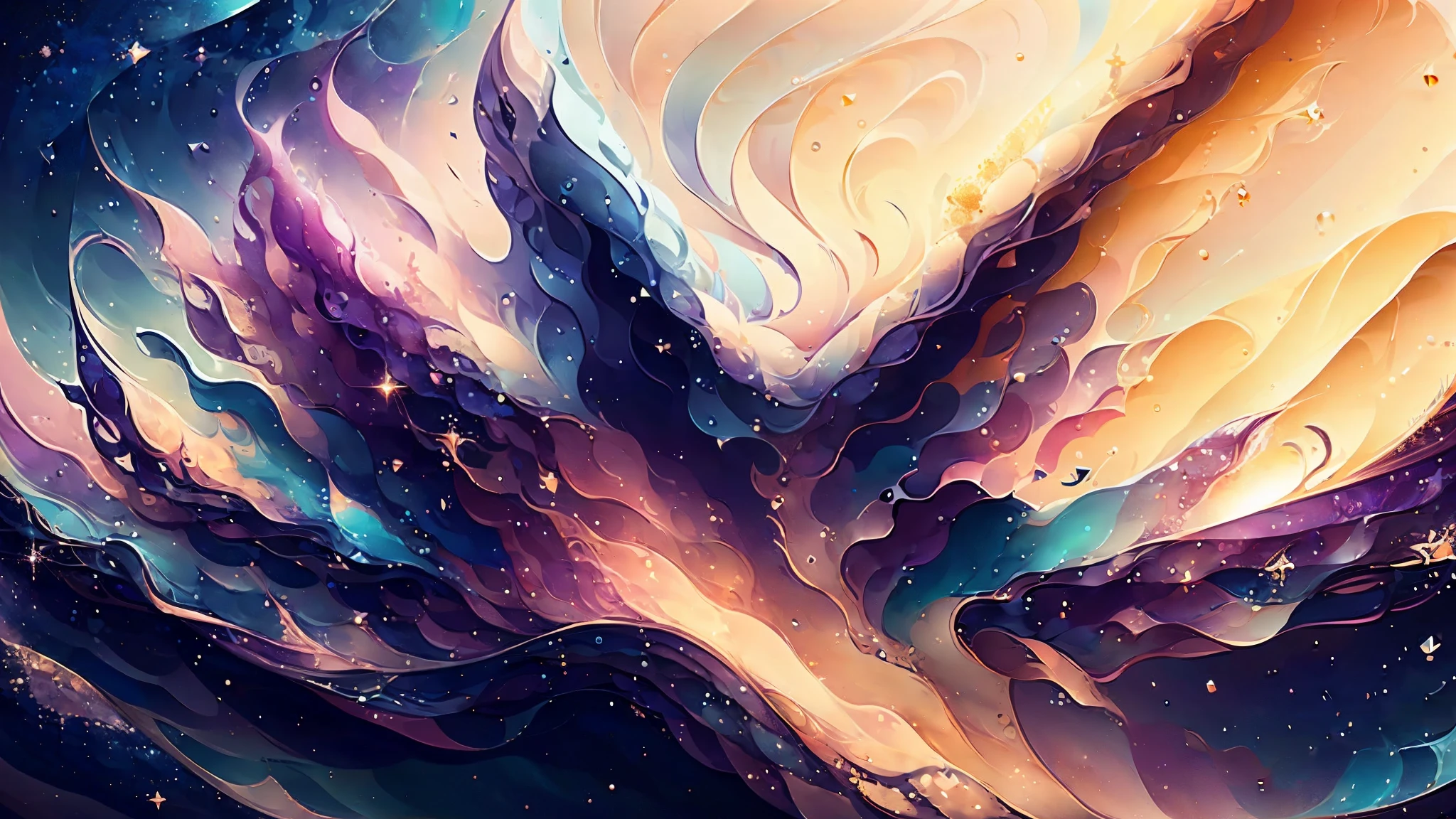 Abstract forms intertwining in an eye-catching display, reminiscent of a cosmic dance, ethereal wisps of color against a dark backdrop, capturing the viewer's gaze with a sense of mystery and wonder, --ar 16:9 --v 5

An intricately detailed and gradated illustration, showcasing abstract forms that intertwine and dance, evoking a cosmic scene with its ethereal colors against a dark backdrop, leaving the viewer mesmerized and filled with a sense of wonder and intrigue. --ar 16:9 --v 5

(Abstract art, Cosmic dance, Ethereal color palette