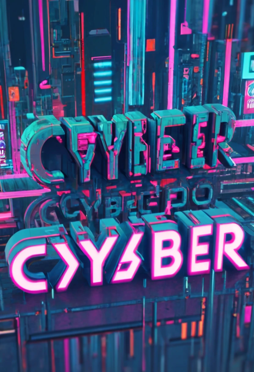 text as "cyber", creative Font Design, typeface, spirit of cyberpunk, sign-saying ("cyber":1.3), 3D Art, concept artist, by Katsuhiro Otomo, best quality, masterpiece, Professional, 8k
