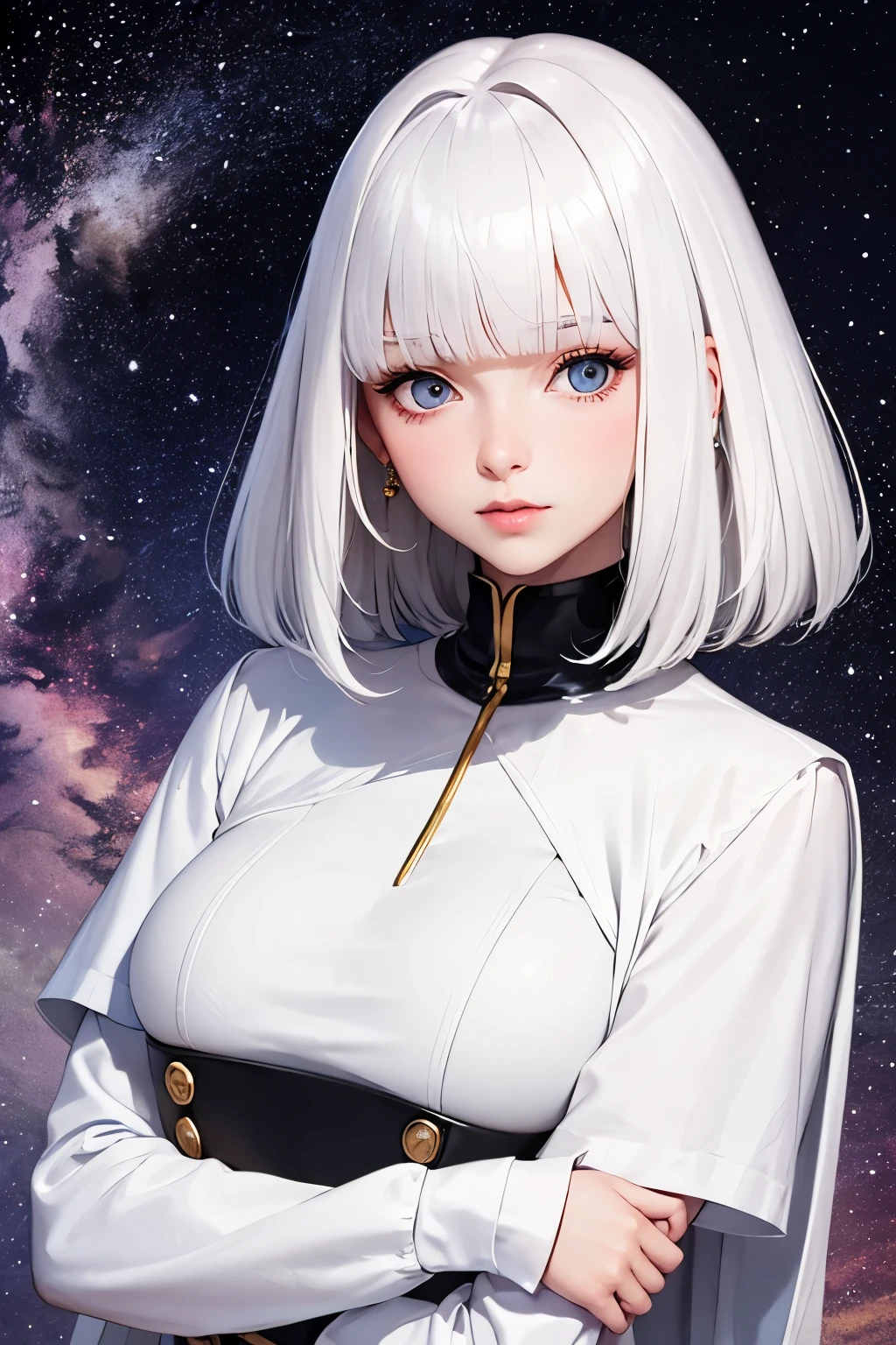 Haman Khan woman white hair in the shape of an end.
