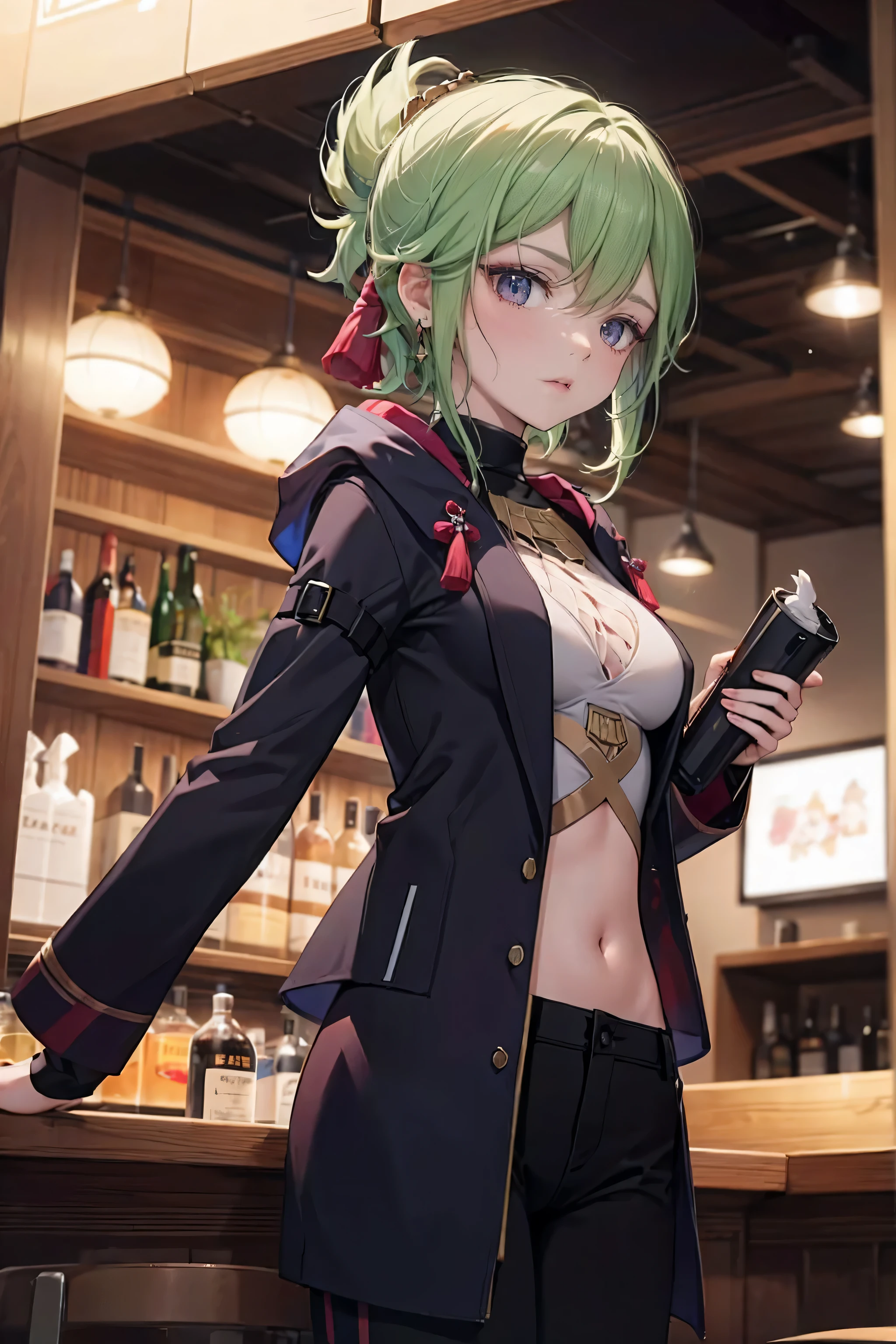 woman, (large size._coat, rabbit_ear_have:1.3),red rabbit_ear,Bunny Girl, 
good hand,4k, high resolution, Masterpiece, best quality, head:1.3,((Hasselblad Photography)), ผิวที่haveรายละเอียดประณีต, Sharp focus, (movie light), soft light, Dynamic angle, [:(ใบหน้าที่haveรายละเอียด:1.2):0.2], Medium bust,(((In the bar))),