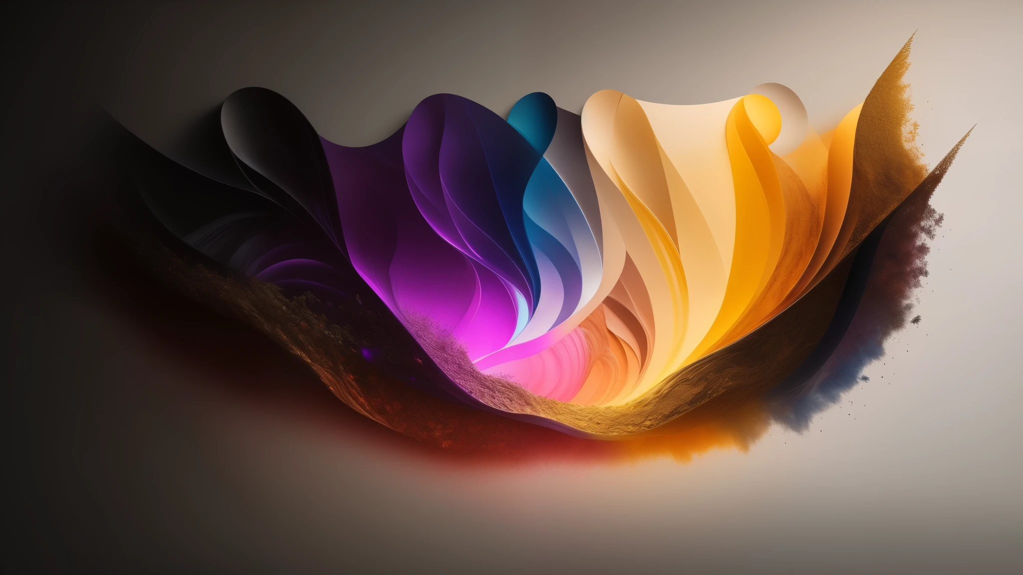 An abstract art composition titled "Lumina et Umbra" explores the captivating juxtaposition of light and shadow, with ethereal forms gracefully emerging from a dark, enigmatic background. This intriguing artwork, measuring 16:9 aspect ratio, is meticulously crafted on a canvas using a blend of traditional and digital media. By combining the rich, textured depth of paint with the precise digital strokes, an exquisite interplay of elements is created, captivating the viewer's senses and stirring their imagination. The artwork invites contemplation and introspection, as the intricate interplay of light and shadow transcends the physical realm and del