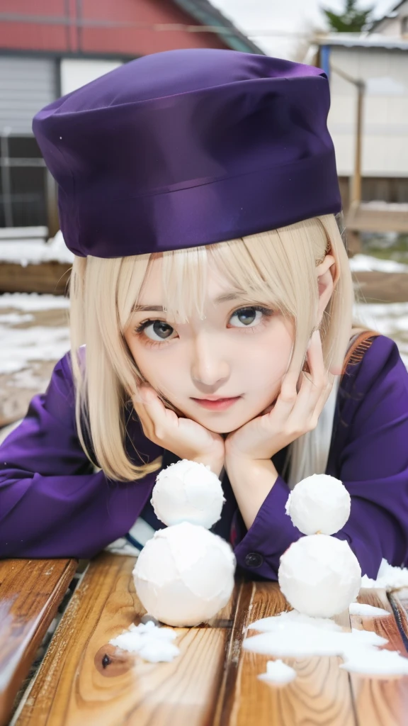 anime girl sitting on a wooden bench with snowballs in her hands, shikamimi, anime style like fate/stay night, ueshiba riichi, reisen udongein inaba, senko-san, yuruyuri, marisa kirisame, ****sh, anime visual of a cute girl, shuushuu anime image, as an anime character