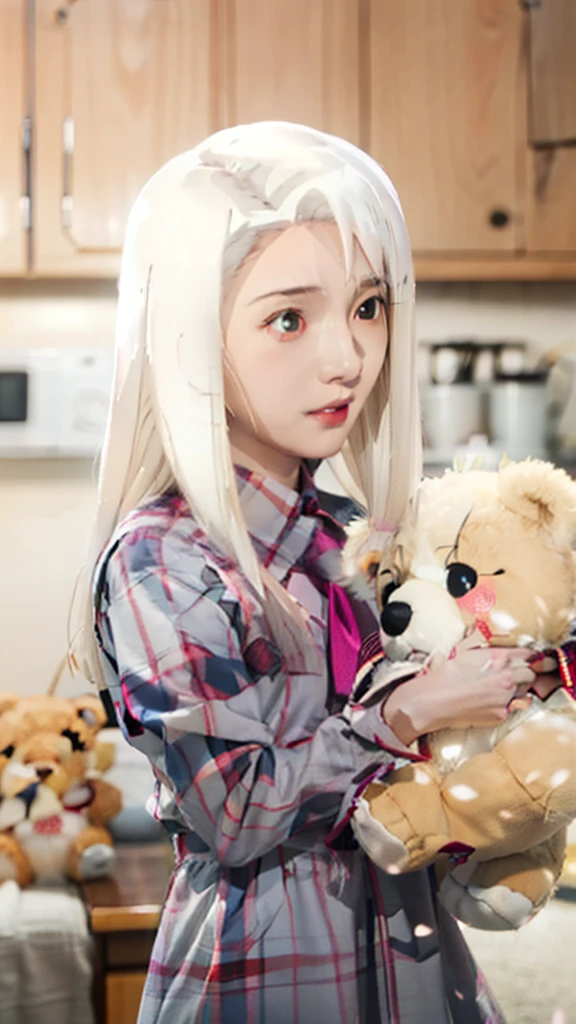 anime girl with white hair holding a teddy bear and stuffed animals, anime visual of a cute girl, anime girl named lucy, anime best girl, senko-san, still from tv anime, still from anime, today's featured anime still, screenshot from the anime film, anime style like fate/stay night, young anime girl, shikamimi