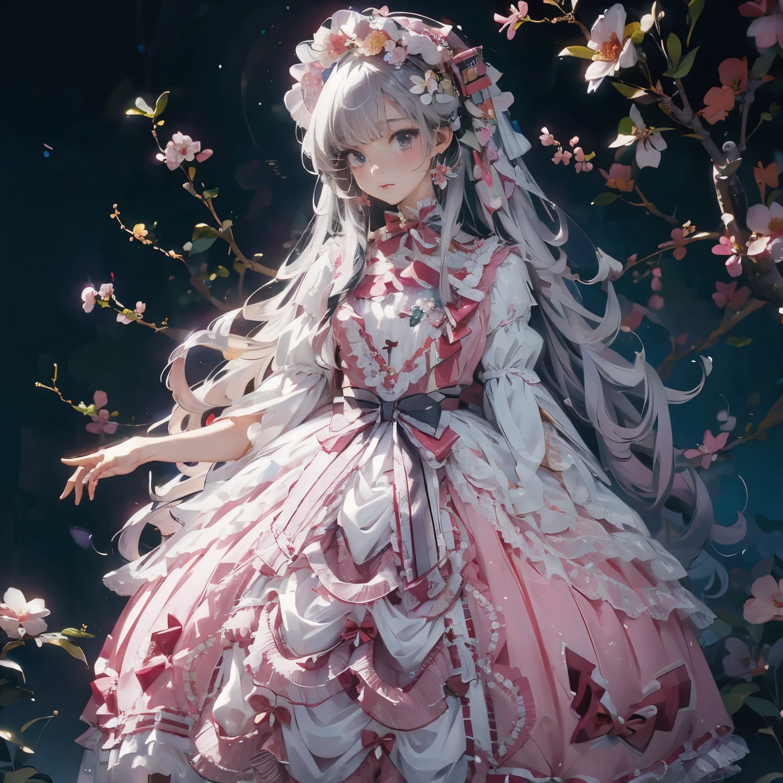 Anime girl with long hair and white dress，I have flowers in my hair, anime style 4k, anime art wallpaper 8k, anime art wallpaper 4k, anime art wallpaper 4k, 4k manga wallpaper, beautiful anime artwork, detailed digital anime art, beautiful anime portrait, anime wallpaper 4k, anime wallpaper 4k, 4k anime wallpaper, Clean and meticulous anime art,full body photo，full body esbian