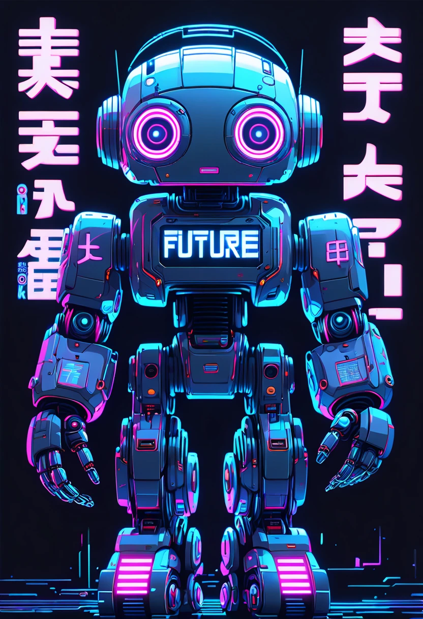 text as "future", creative Font Design, typeface, spirit of cyberpunk, cyberpunk letter-shaped robot, txt says "future", by Katsuhiro Otomo, (best quality, masterpiece, Representative work, official art, Professional, Ultra high detail, 8k:1.3)