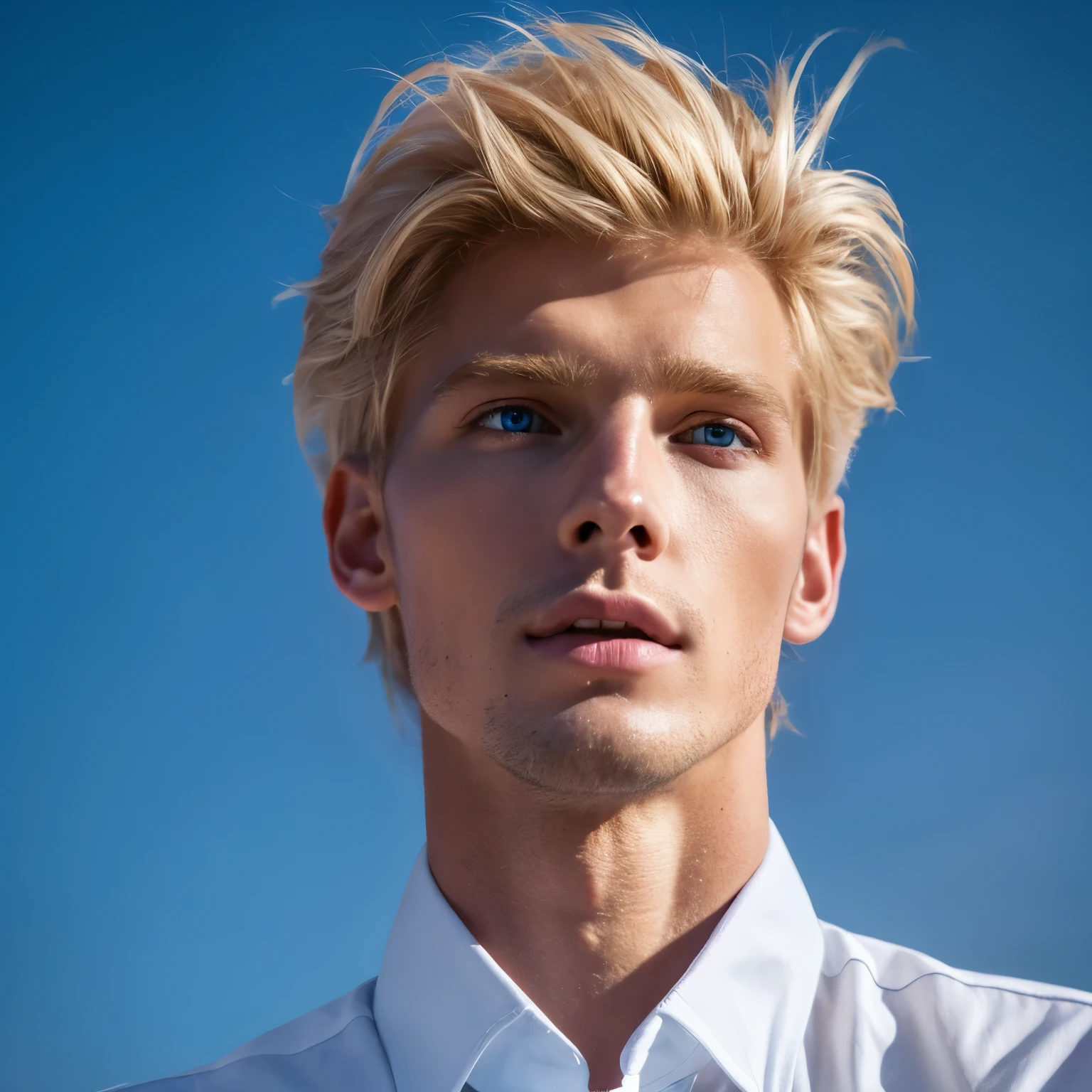Homme blond yeux bleu