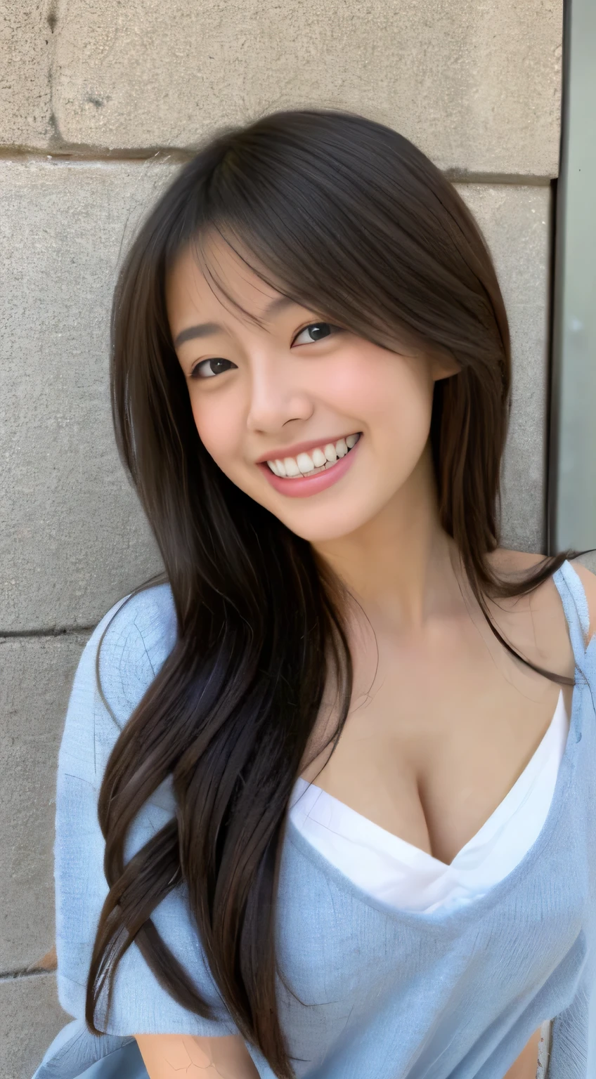 Japanese ),((beautiful girl)),cleavage,An expression that imagines something pleasant:1.2,(perfect body beauty:1.2),((perfect body)),(shy smile),beautiful teeth,
