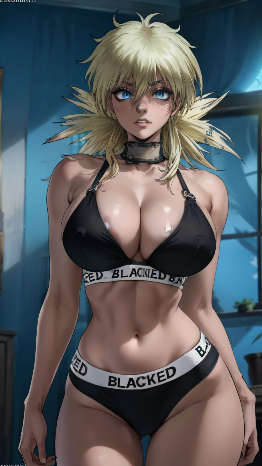 (masterpiece, highest quality, best quality, official art, beautiful and aesthetic: 1.2), (1girl), extremely detailed, (fractal art: 1.3), colorful, highest detailed, perfect face, upper body, HDR, ), vivid visual effects, (dynamic stripes, luminous traces: 1.2), long blonde hair, hellsing, integra, breast focus, breasts, large breasts, bare breasts, naked, nude, boob window, sexy, wide hips, thicc figure, Detailed blue eyes, Detailed face, Detailed eyes, BLACKED, BLACKED UNDERWEAR, BLACKED PORNO