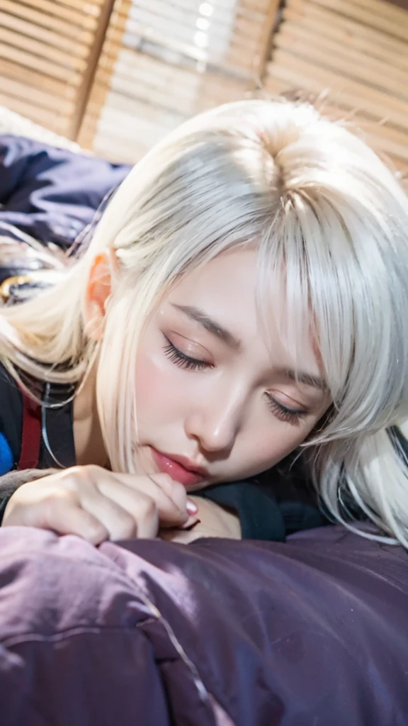 anime girl sleeping on a bed with her eyes closed, today's featured anime still, ueshiba riichi, hajime yatate, shikamimi, white haired deity, anime style like fate/stay night, an exhausted deity, relaxed dwarf with white hair, still from anime, fate / stay night, , sleepy expression